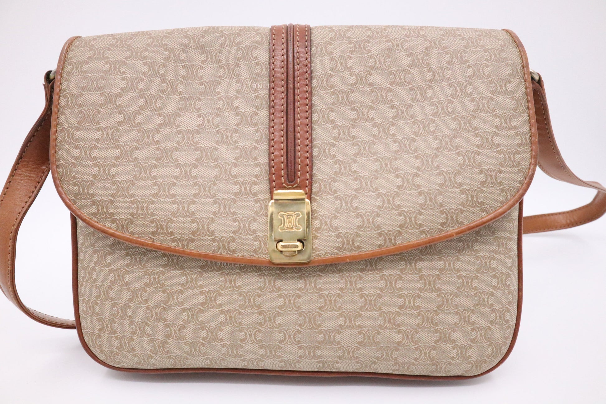 Celine Crossbody Bag In Macadam Canvas Beige