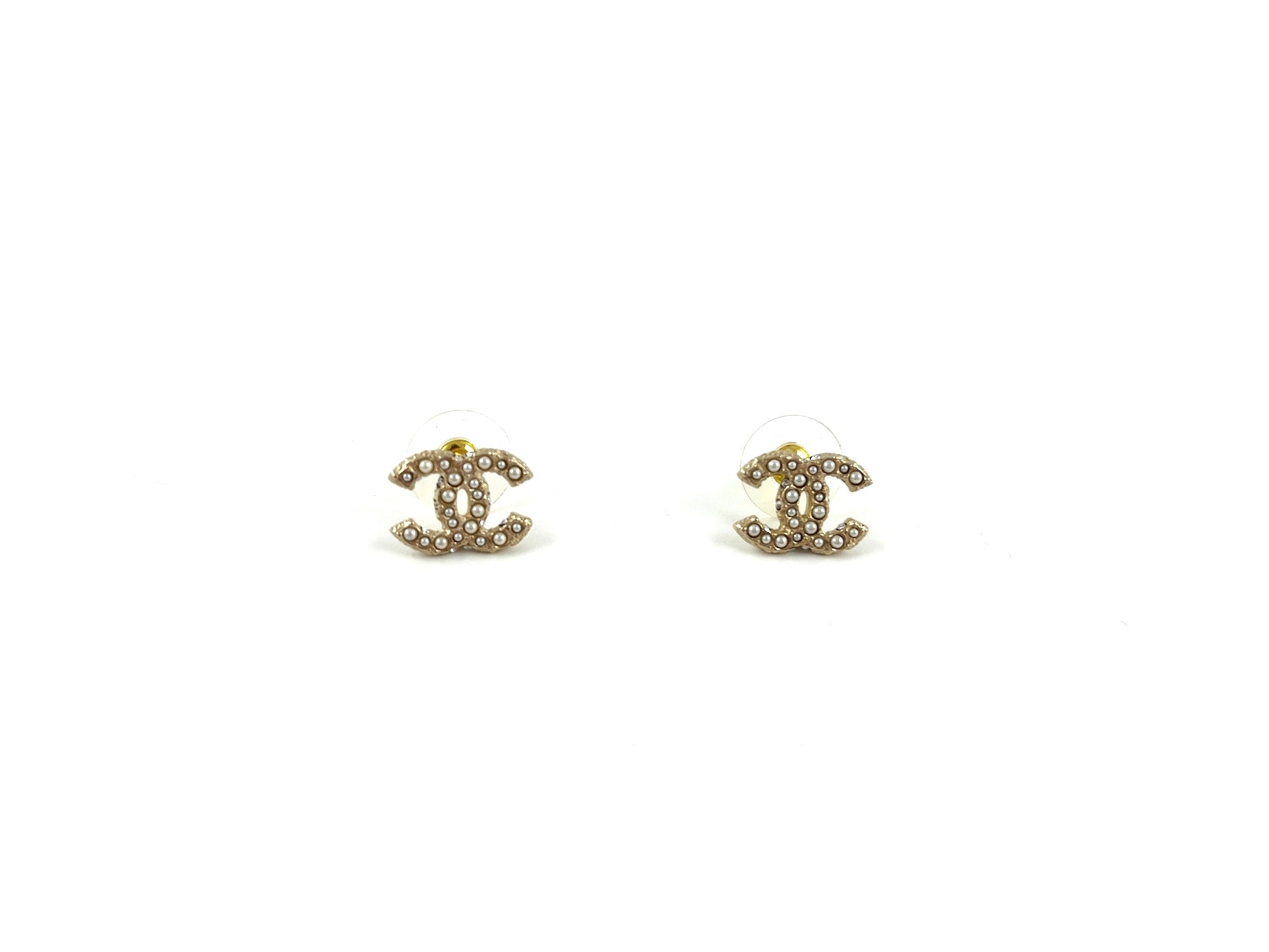 Chanel New Faux Pearl Strass 2023 CC Stud Earrings