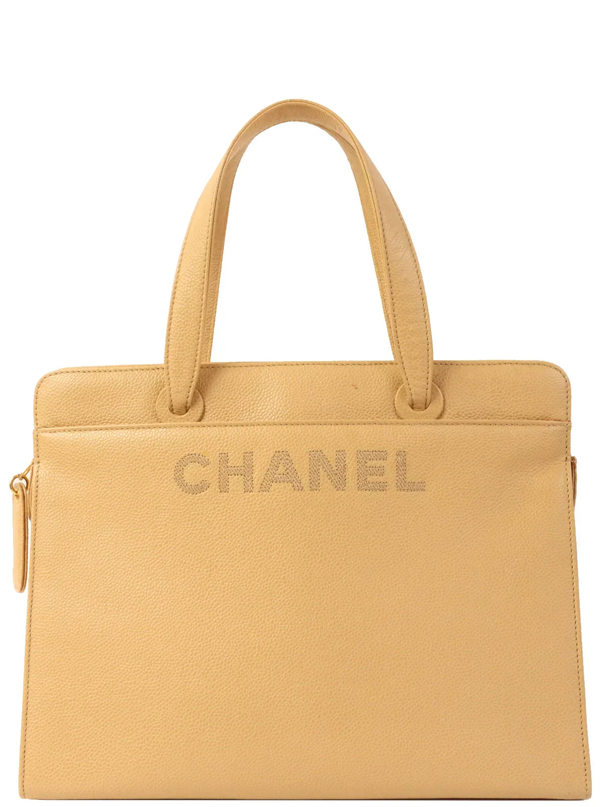 Chanel Around  Made Caviar Skin Logo Embroidered Tote Bag Beige