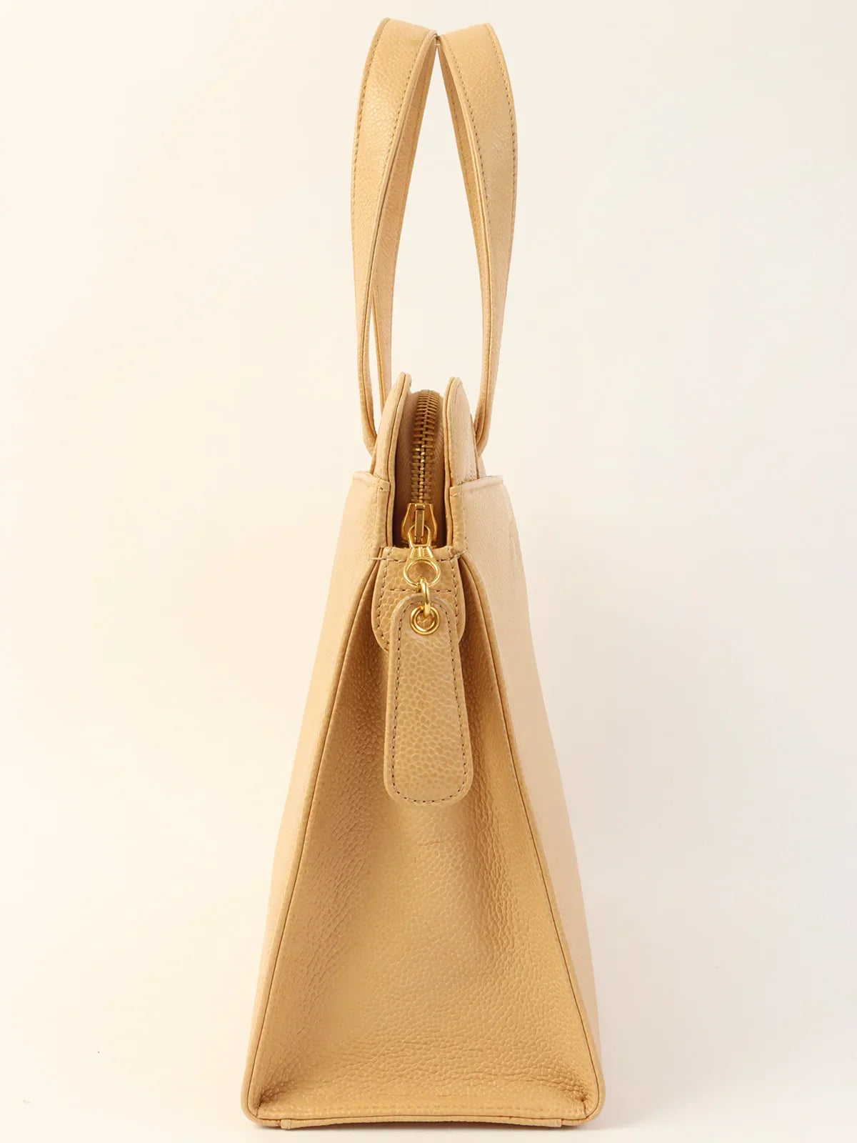 Chanel Around  Made Caviar Skin Logo Embroidered Tote Bag Beige