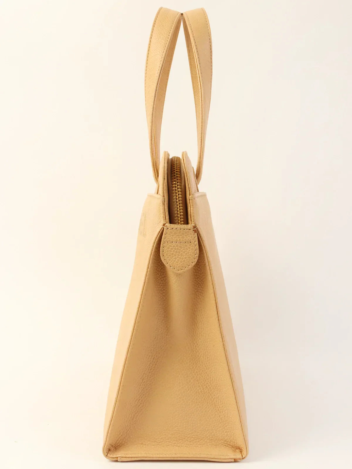 Chanel Around  Made Caviar Skin Logo Embroidered Tote Bag Beige