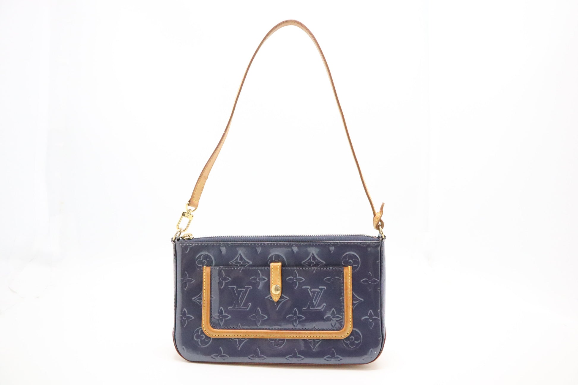 Louis Vuitton Mallory Pochette Indigo Vernis Leather Clutch Bag