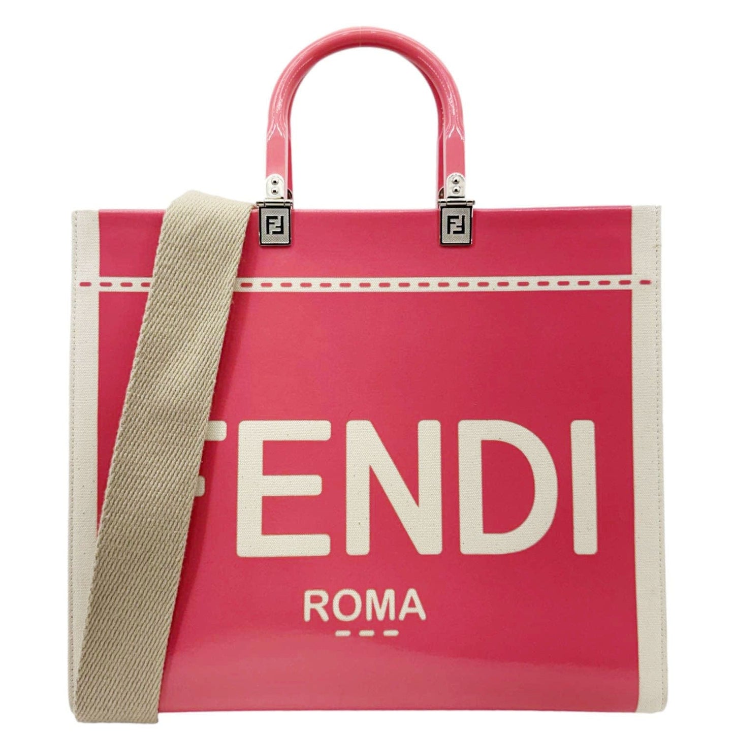 Fendi Tote Bag Sunshine Crossbody Light Leather Patent Pink Crossbody Bag