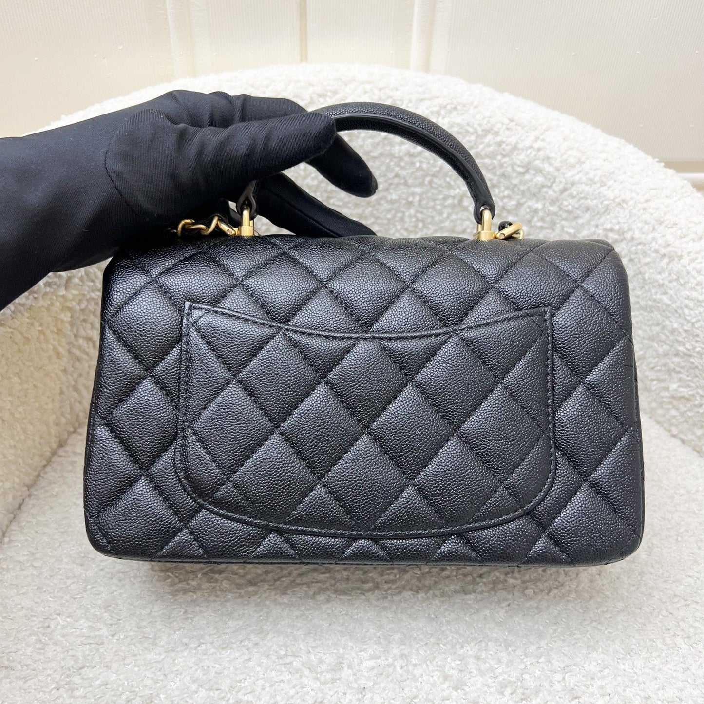 Chanel Top Handle Mini Rectangle Flap in 21S Black Caviar and Aghw Handbag
