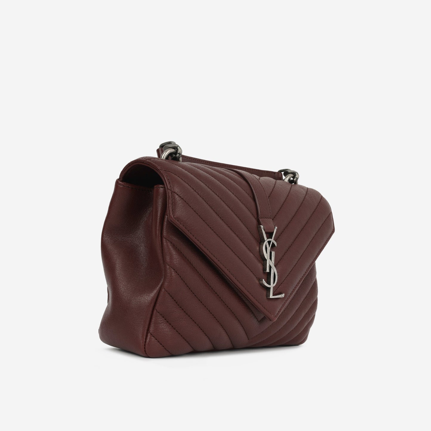 YSL Saint Laurent College Bag Medium Chain Crossbody Bag Burgundy Calfskin Shw