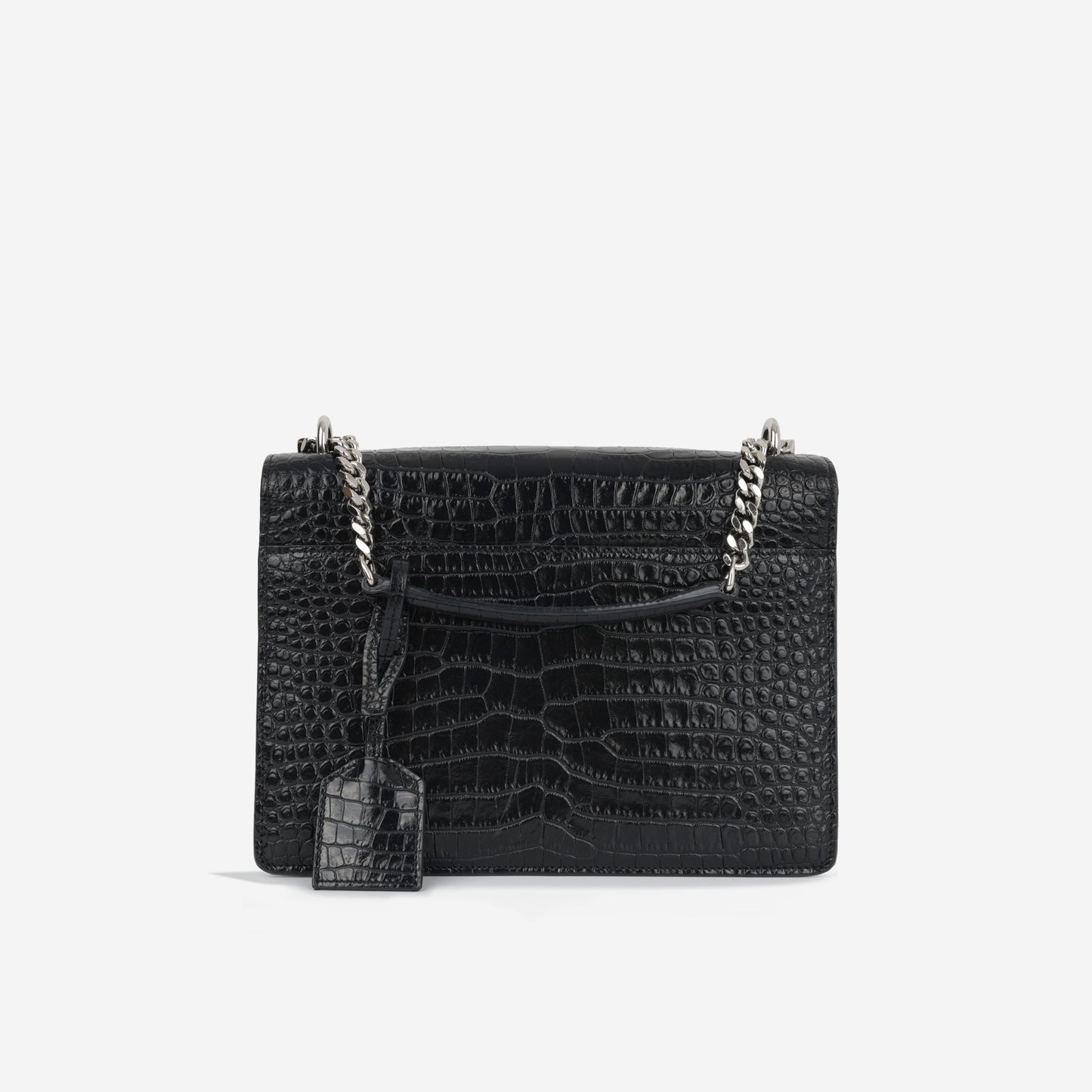 YSL Saint Laurent Sunset Crossbody Bag Medium Croc Embossed Shw