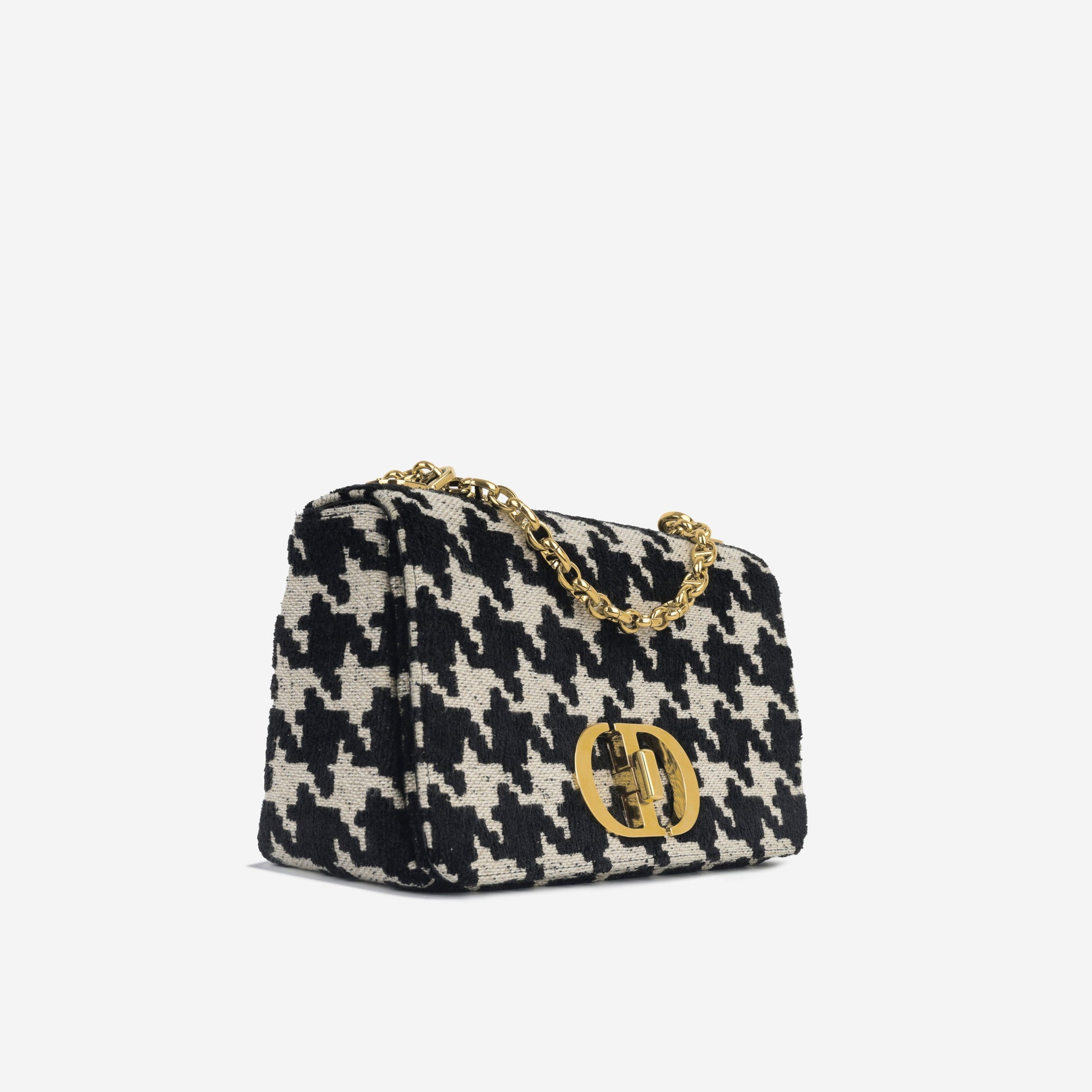 Dior Christian Caro Bag Medium Crossbody Bag White Houndsooth Tweed