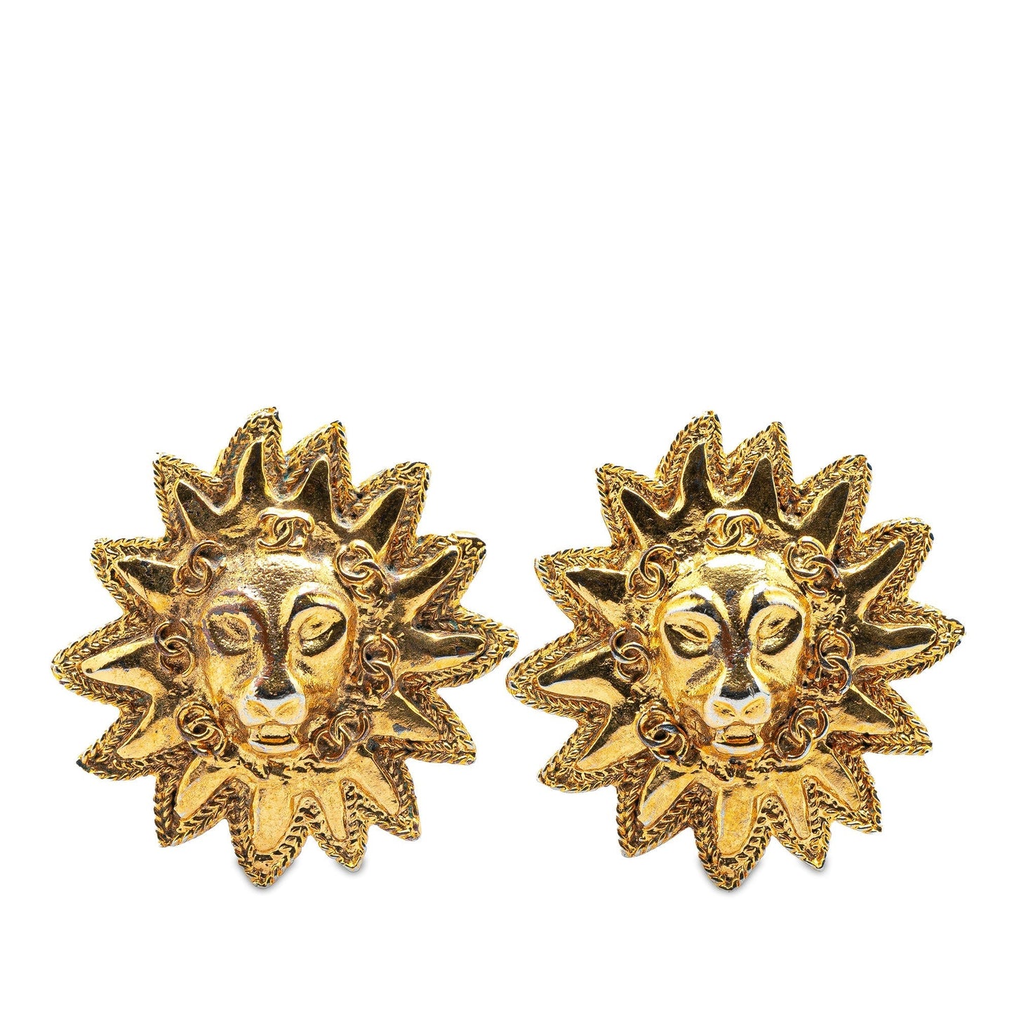 Gold Chanel Gold Plated Lion Motif Clip On Earrings