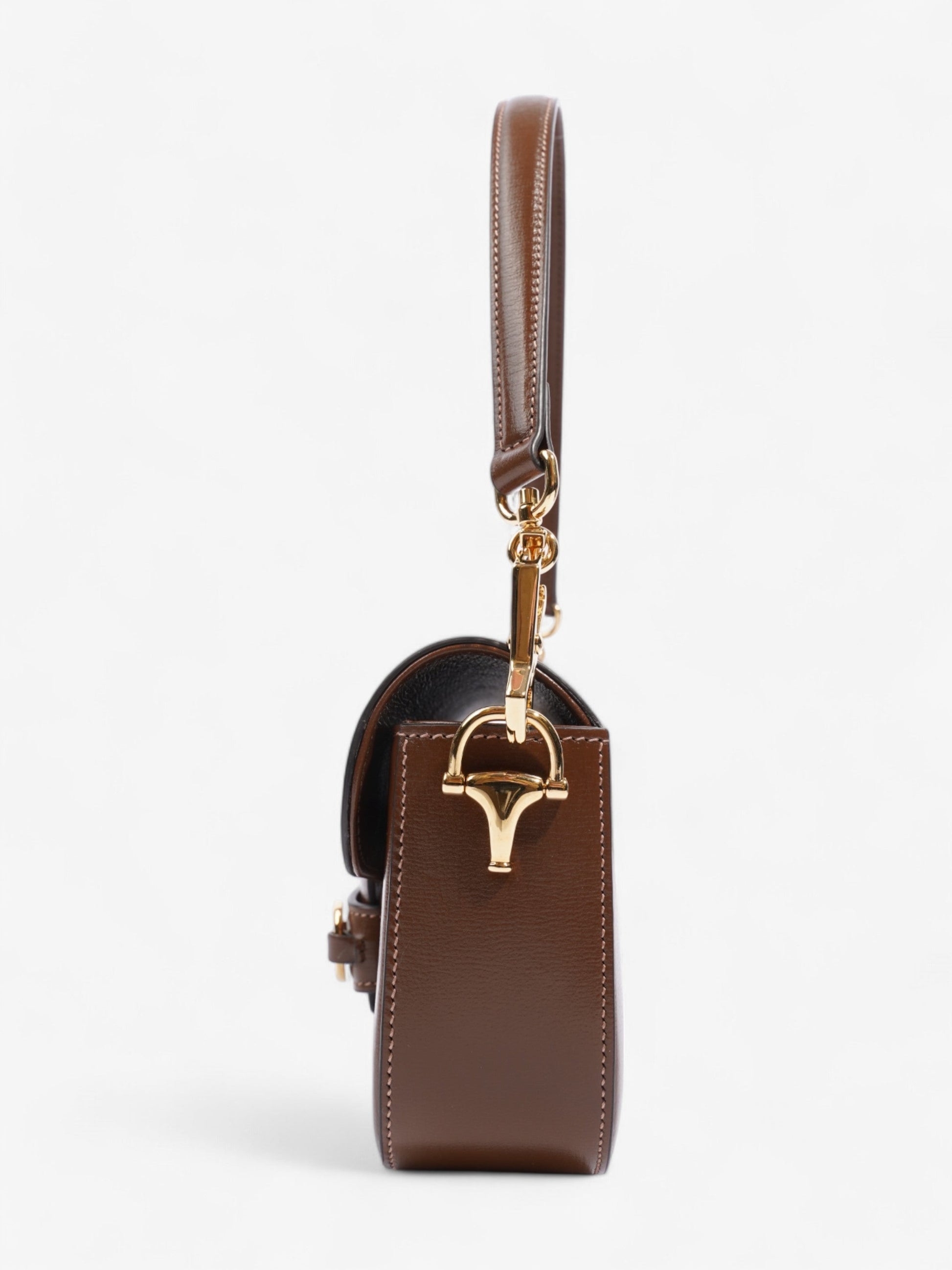 Gucci Horsebit Calfskin Handbag Leather Brown Travel Bag