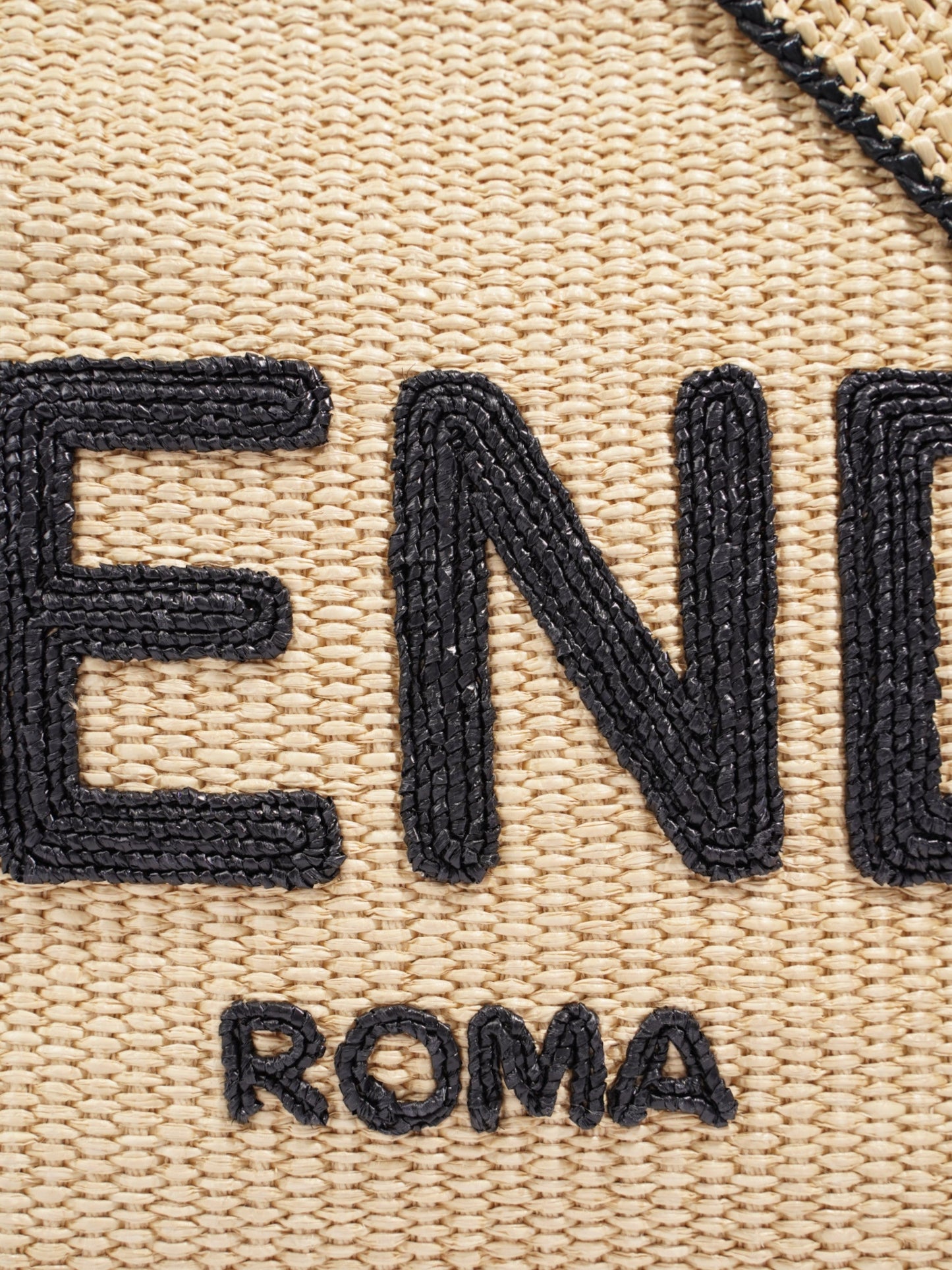 Fendi Sunshine Tote Bag Natural Wicker Black Brown Shoulder Bag
