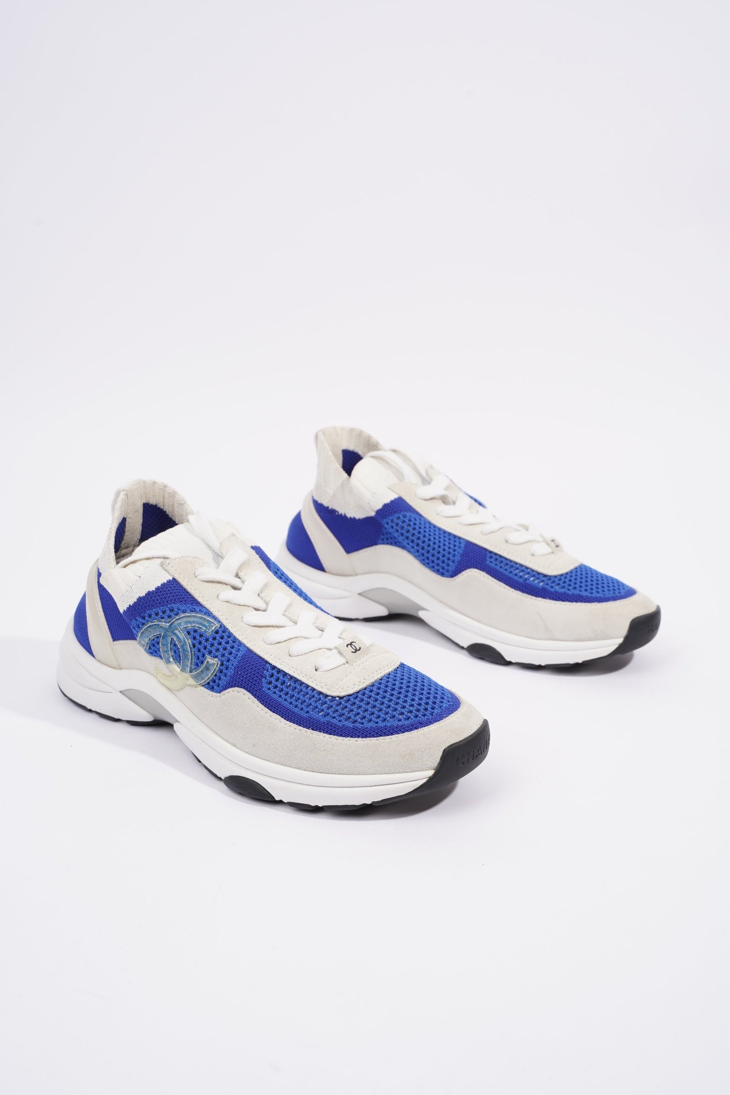 Chanel CC Logo Sneaker Blue   White Suede EU 38 UK 5