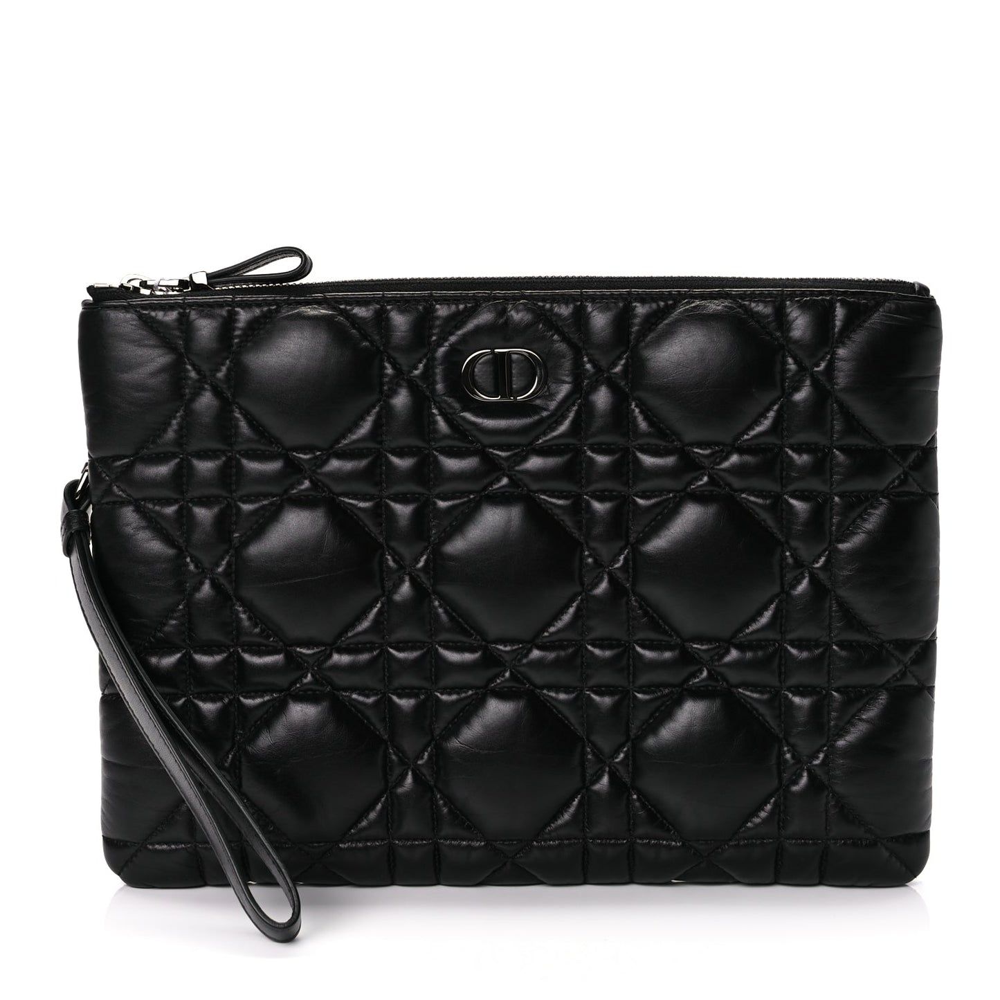 Dior Handbag Christian Supple Calfskin Cannage Caro Daily Pouch Leather Black