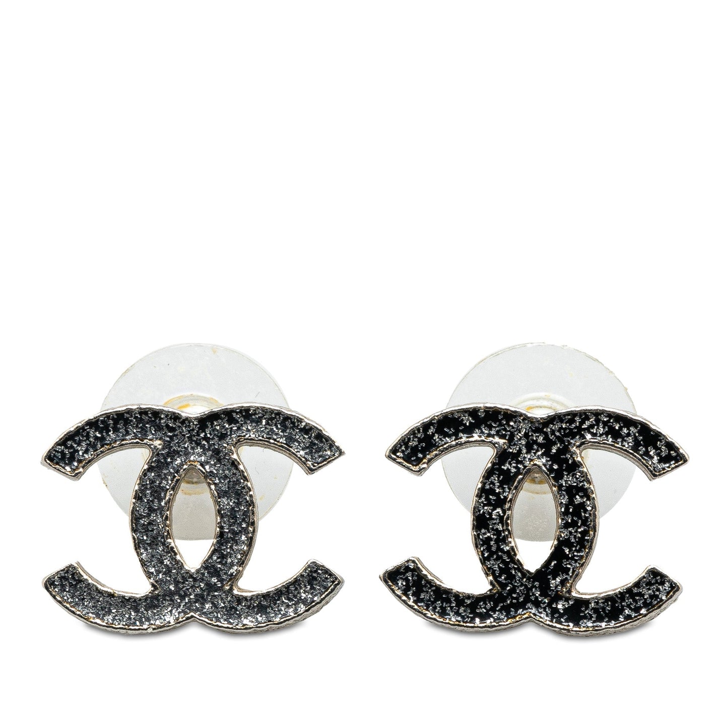 Silver Chanel Silver CC Push Back Earrings