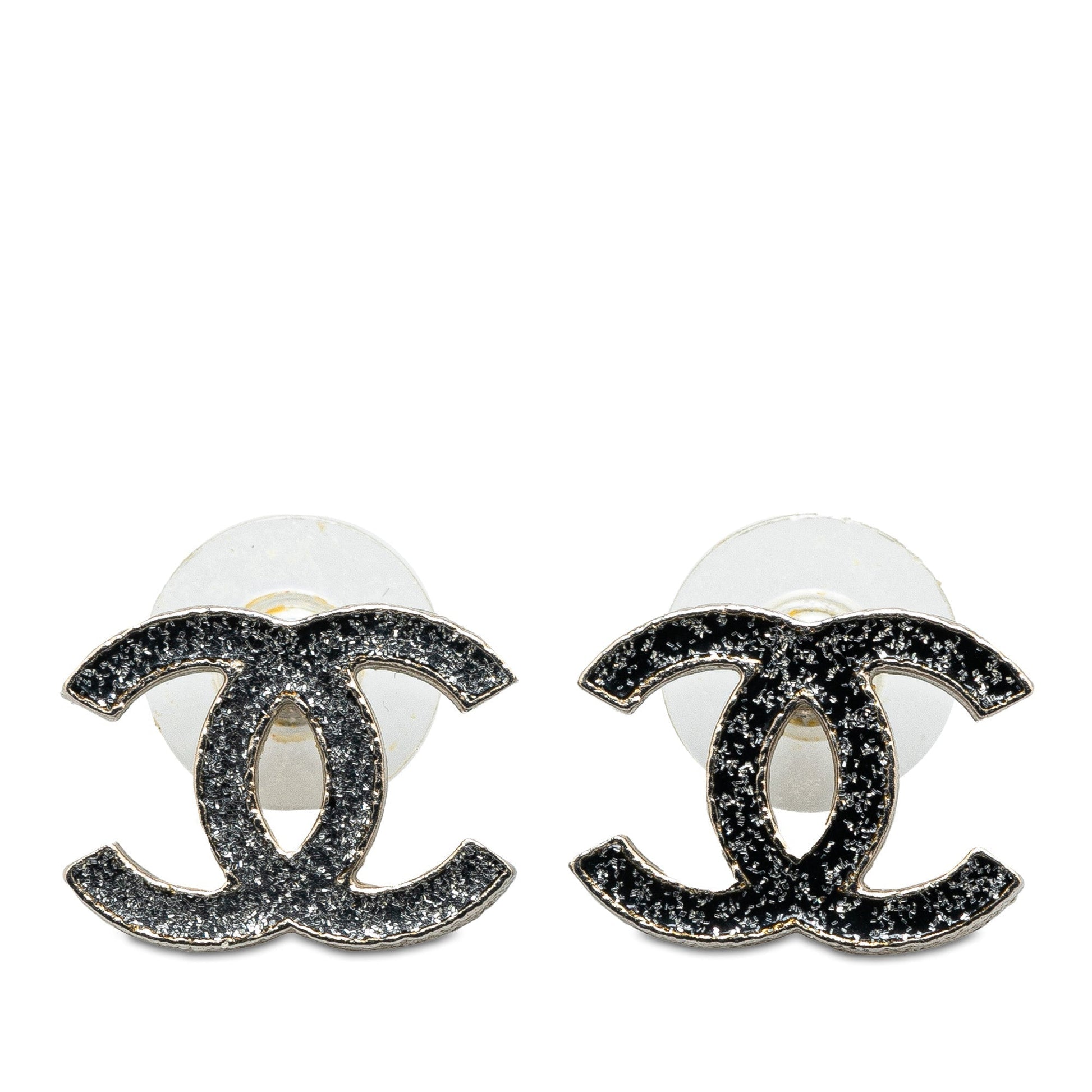 Silver Chanel Silver CC Push Back Earrings
