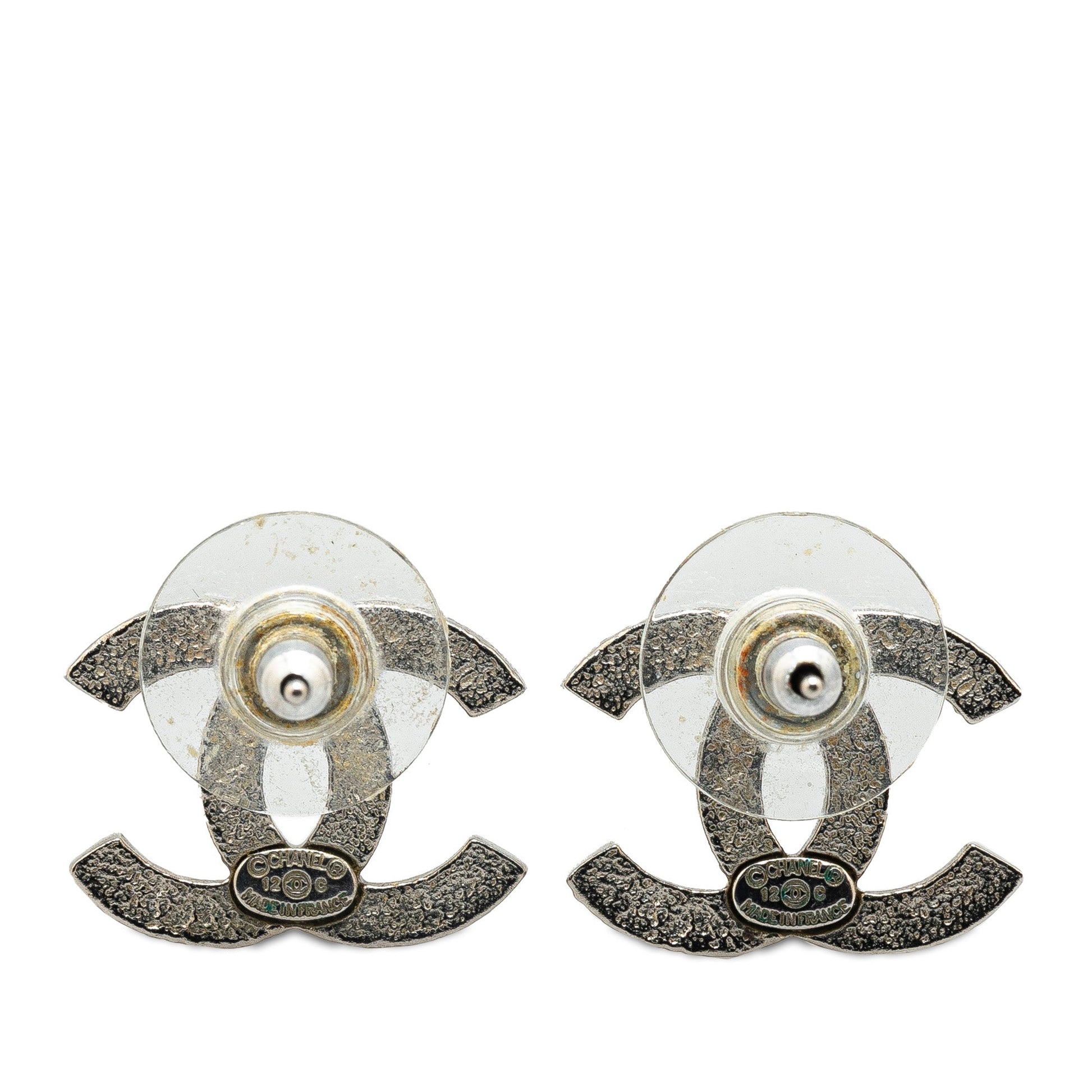 Silver Chanel Silver CC Push Back Earrings
