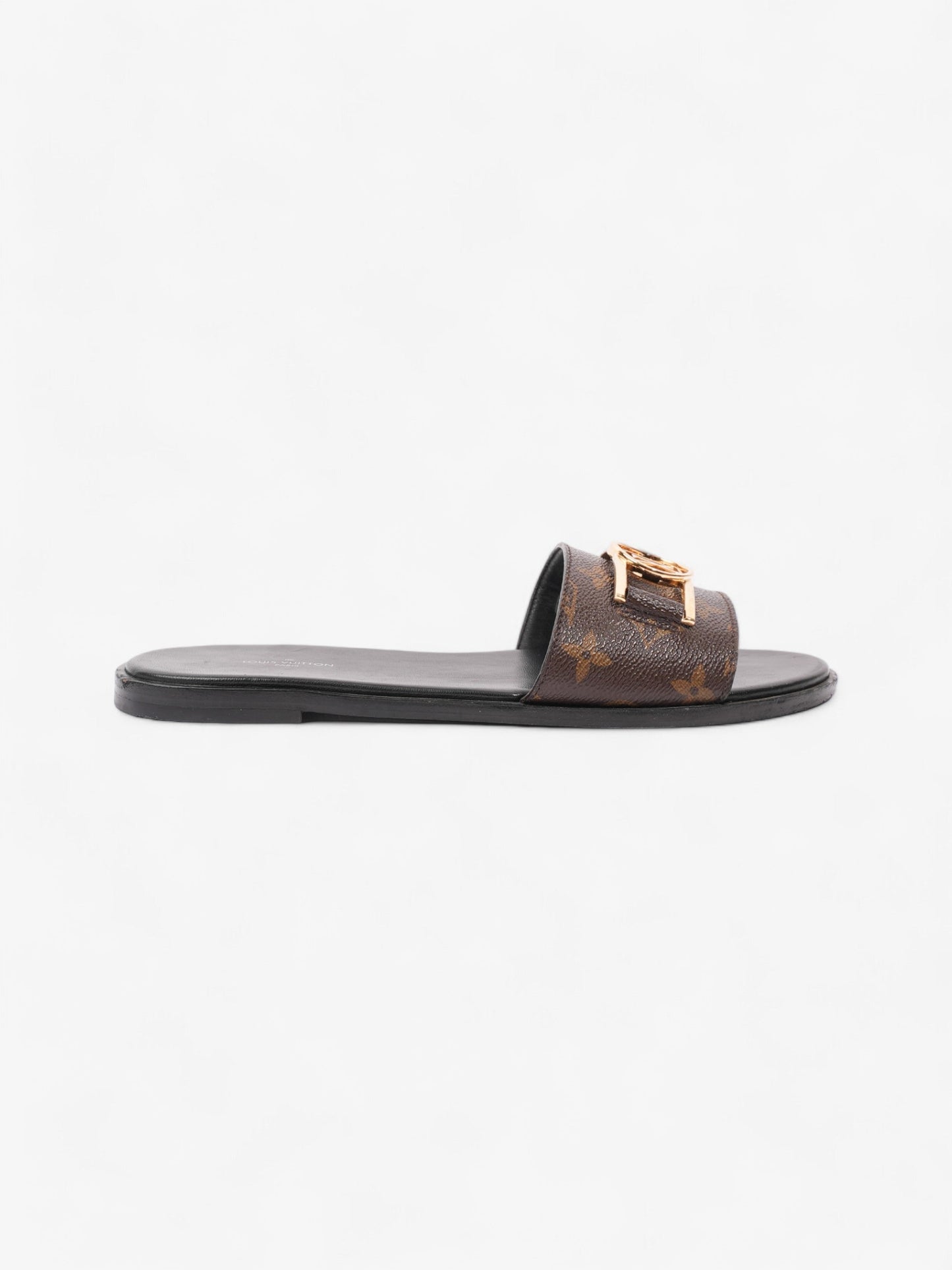 Louis Vuitton Lock It Mules Coated EU Monogram Canvas Brown Gold Apparel
