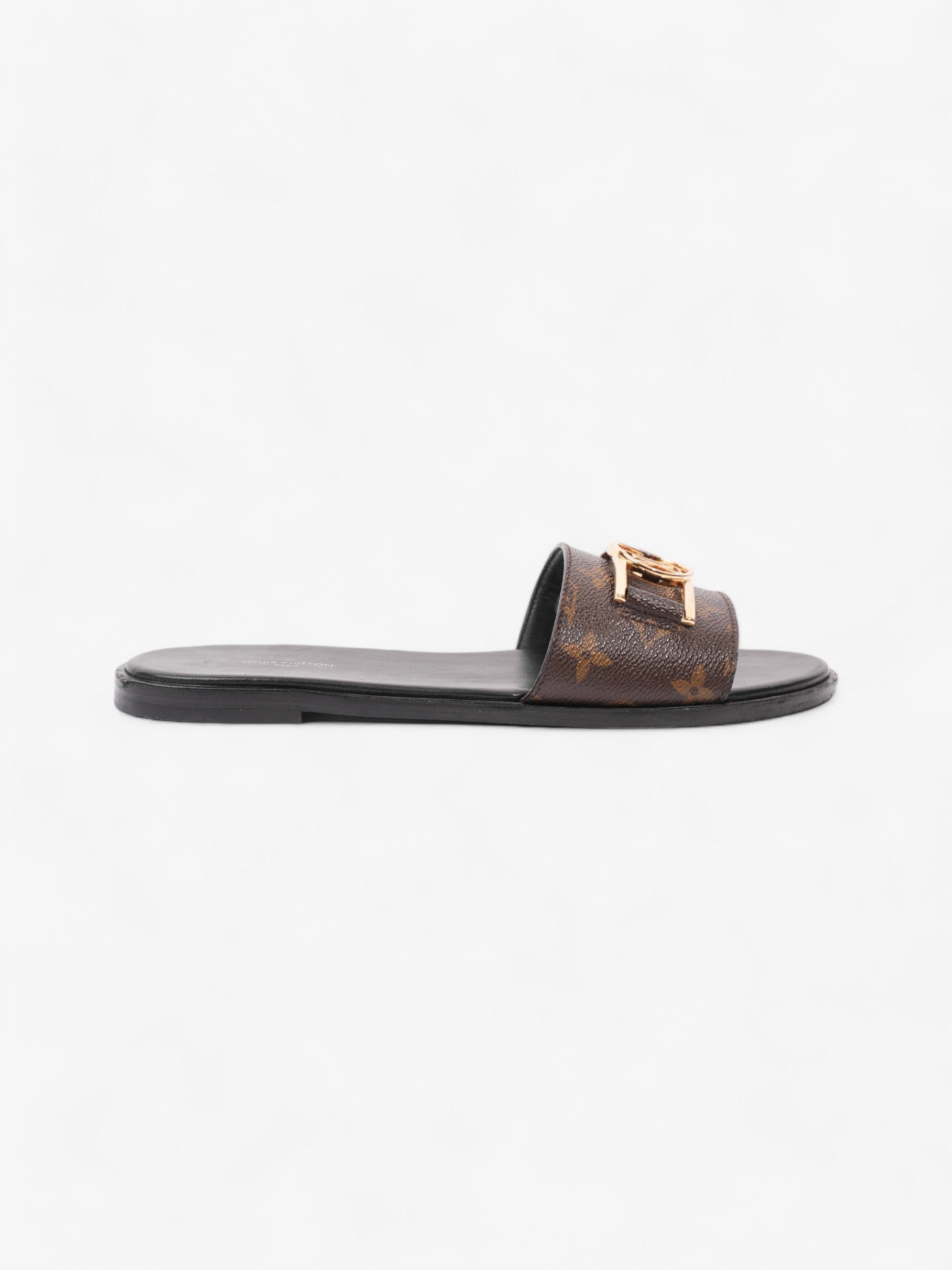 Louis Vuitton Lock It Mules Coated EU Monogram Canvas Brown Gold Apparel