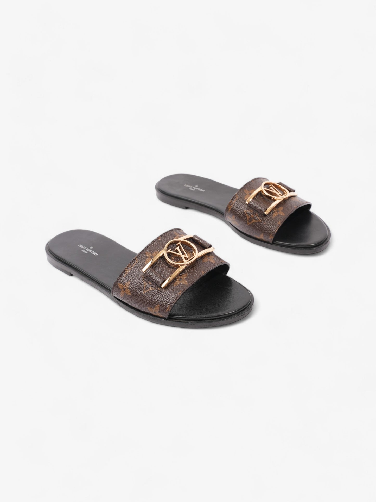 Louis Vuitton Lock It Mules Coated EU Monogram Canvas Brown Gold Apparel