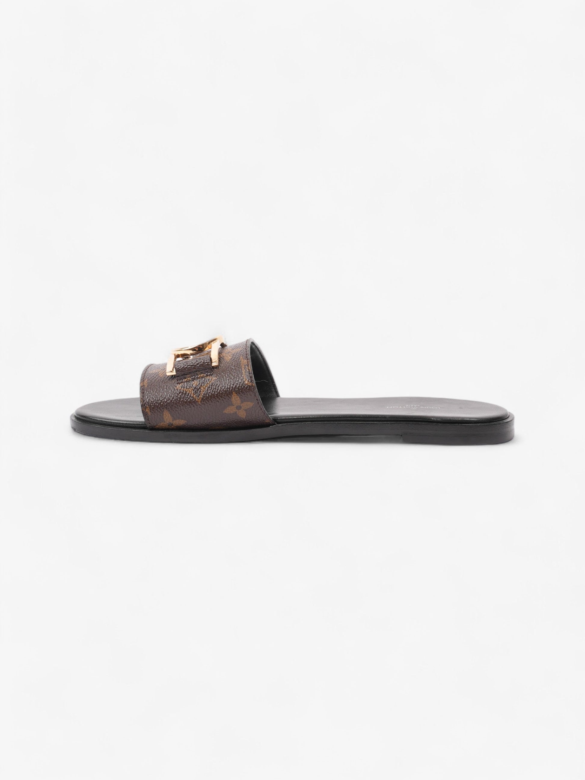 Louis Vuitton Lock It Mules Coated EU Monogram Canvas Brown Gold Apparel