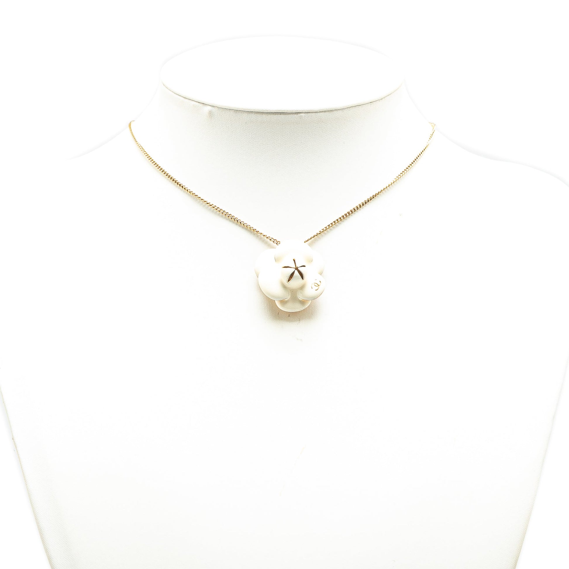 Gold Chanel Gold Plated Enamel CC Camellia Pendant Necklace