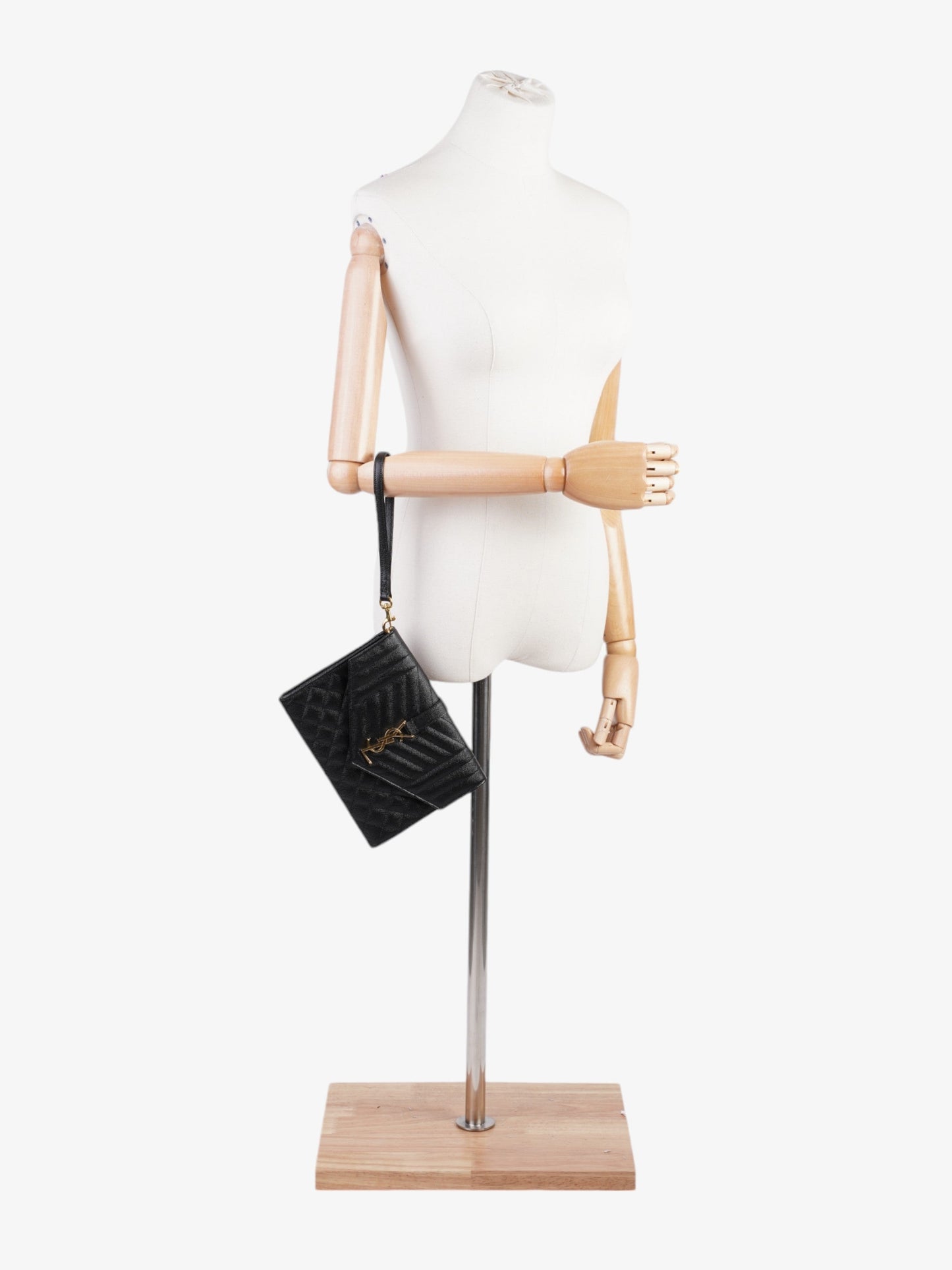 YSL Saint Laurent Envelope Clutch Grained Leather Monogram Black Clutch Bag