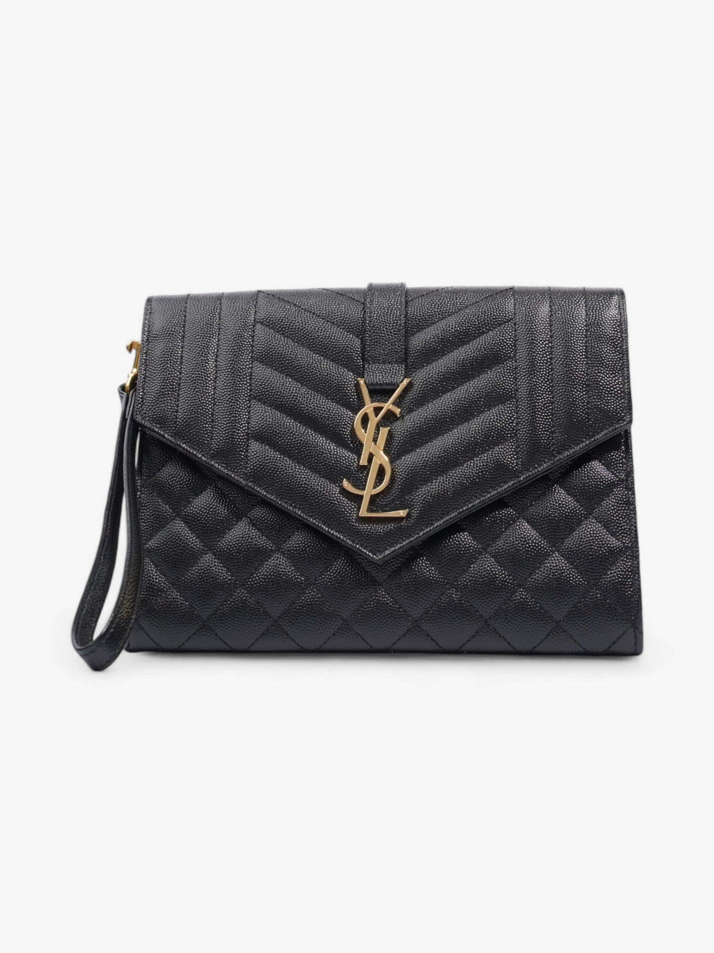 YSL Saint Laurent Envelope Clutch Grained Leather Monogram Black Clutch Bag