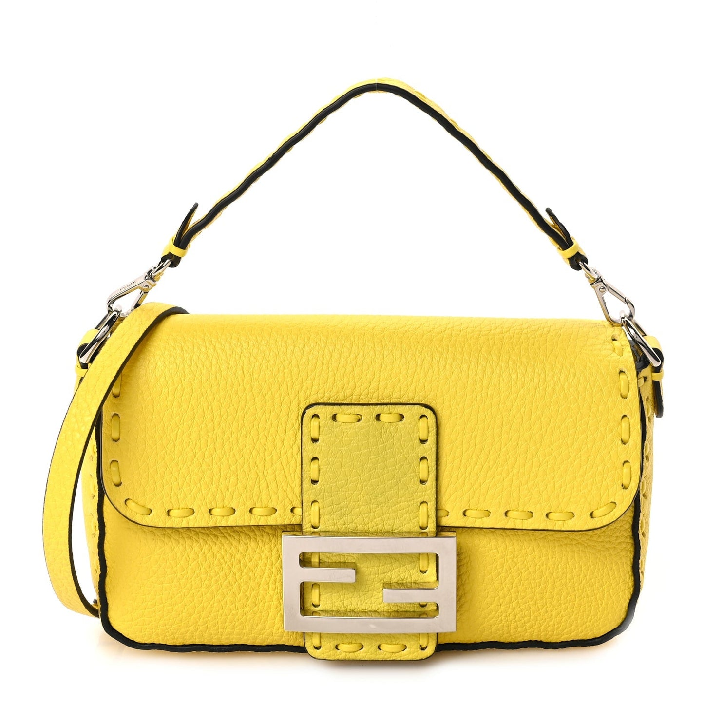 Fendi Handbag Cuoio Roma Sellerissima Nappa Sintetica Tape Stitch Yellow Mini Shoulder Bag