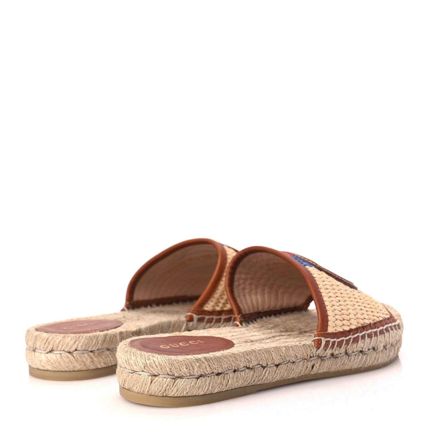 Gucci Raffia Interlocking G Flat Slide Espadrille Sandals 38.5 Harness Brown