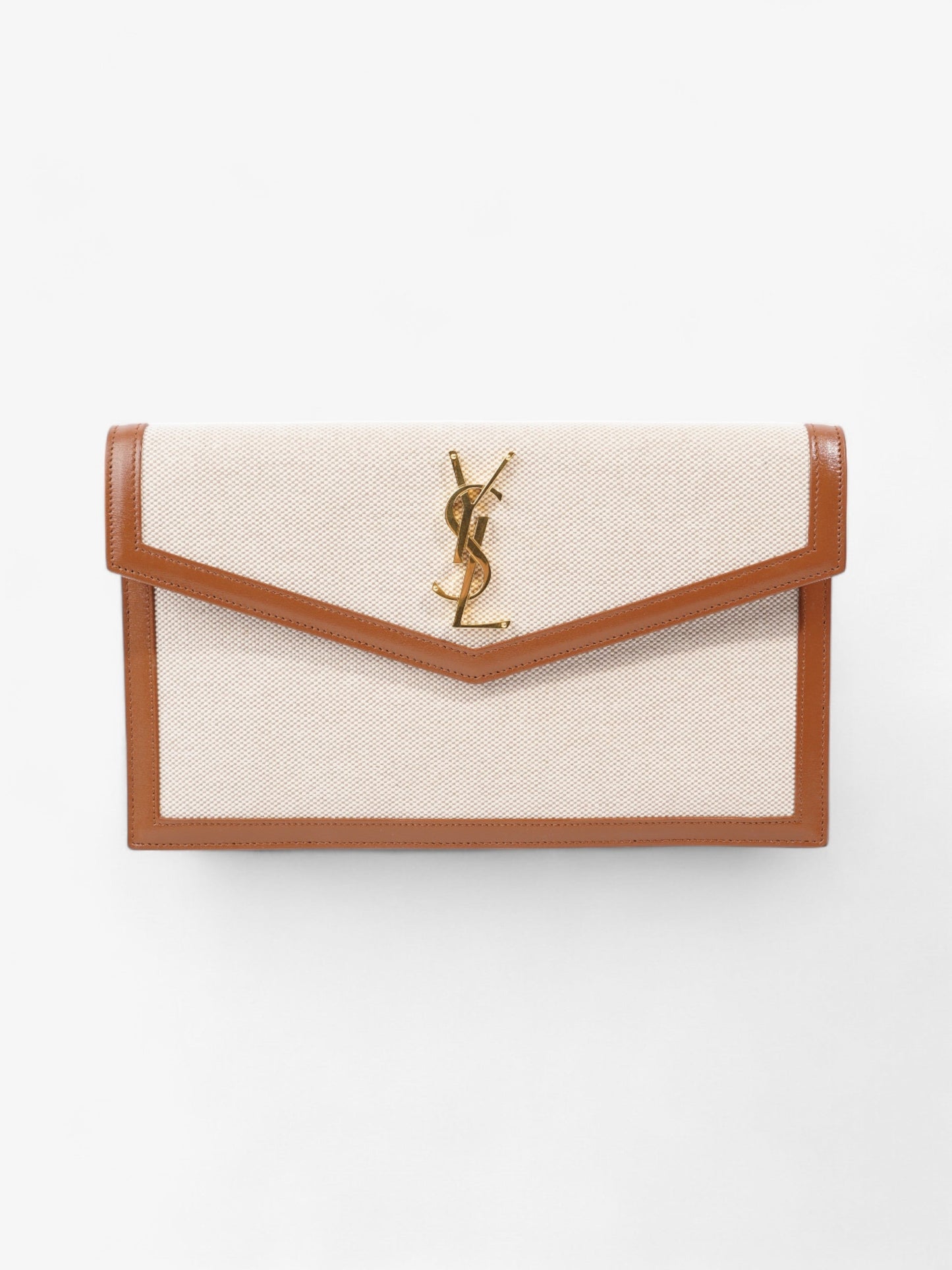 YSL Saint Laurent Uptown Clutch Natural Canvas Brown Beige Clutch Bag