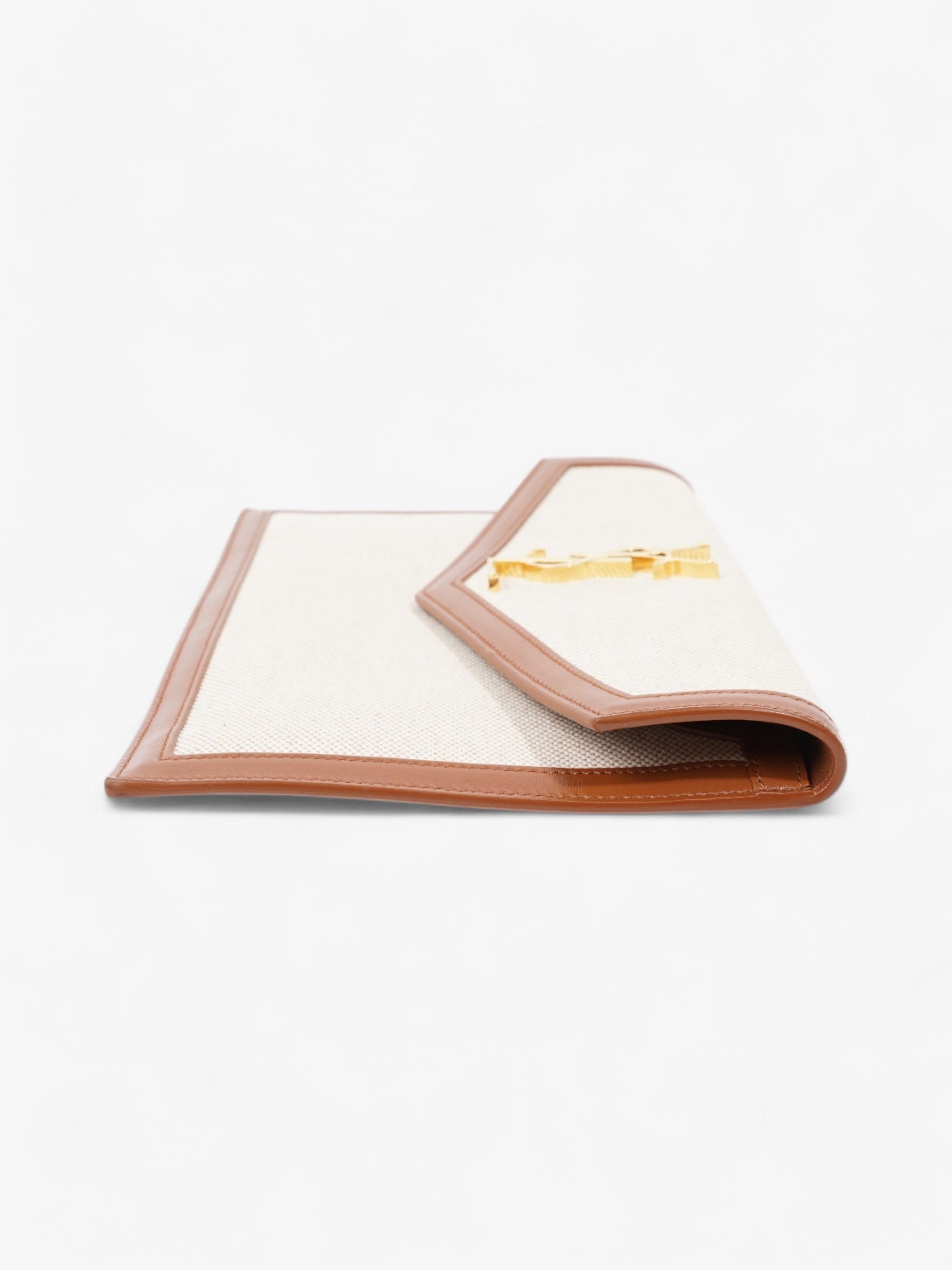 YSL Saint Laurent Uptown Clutch Natural Canvas Brown Beige Clutch Bag