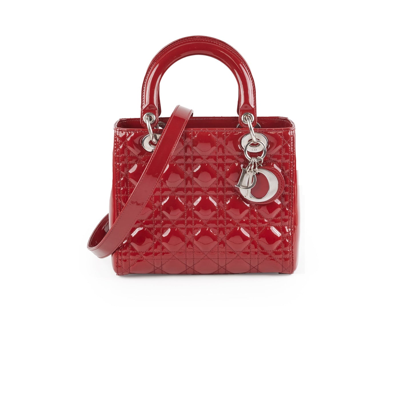 Dior Christian Lady Shoulder Bag Patent Red Medium