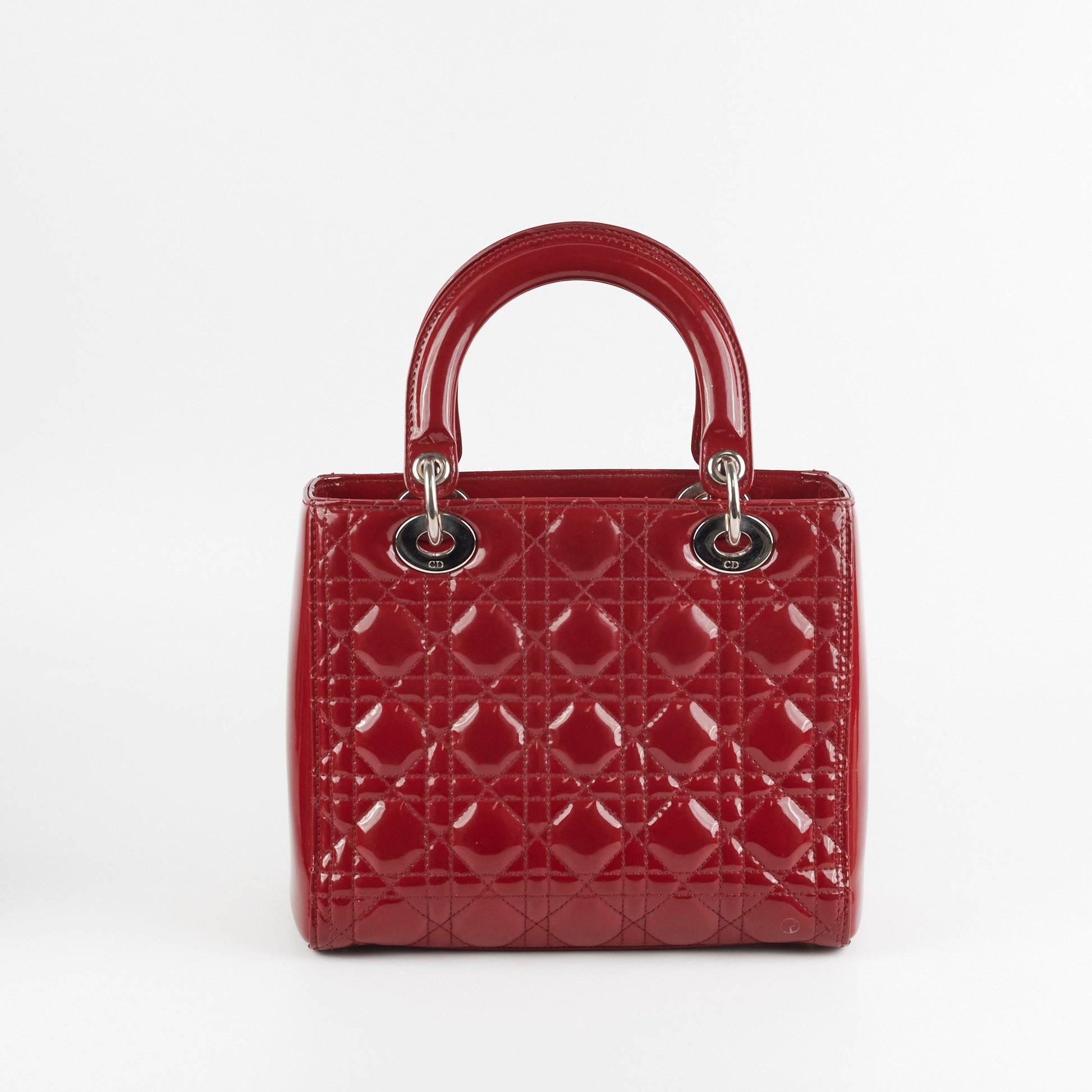Dior Christian Lady Shoulder Bag Patent Red Medium