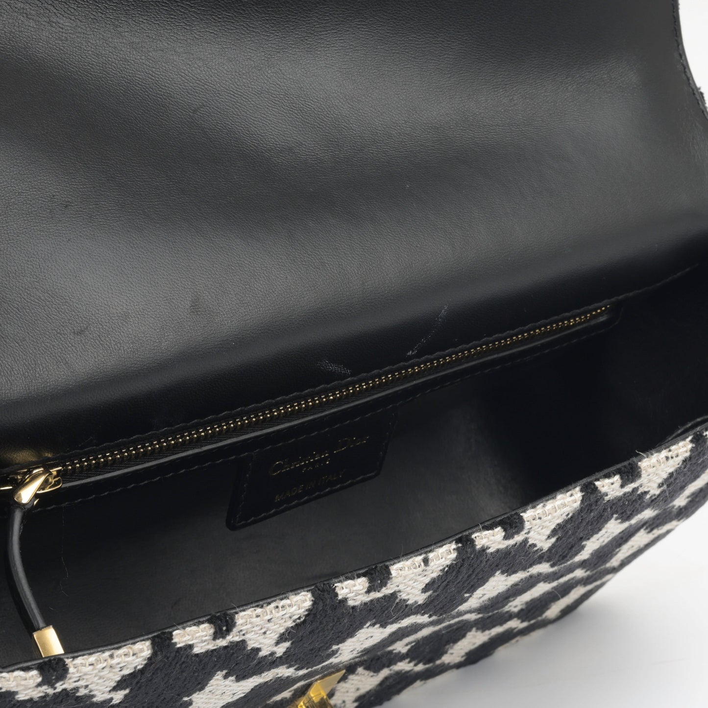 Dior Christian Caro Bag Medium Crossbody Bag White Houndsooth Tweed