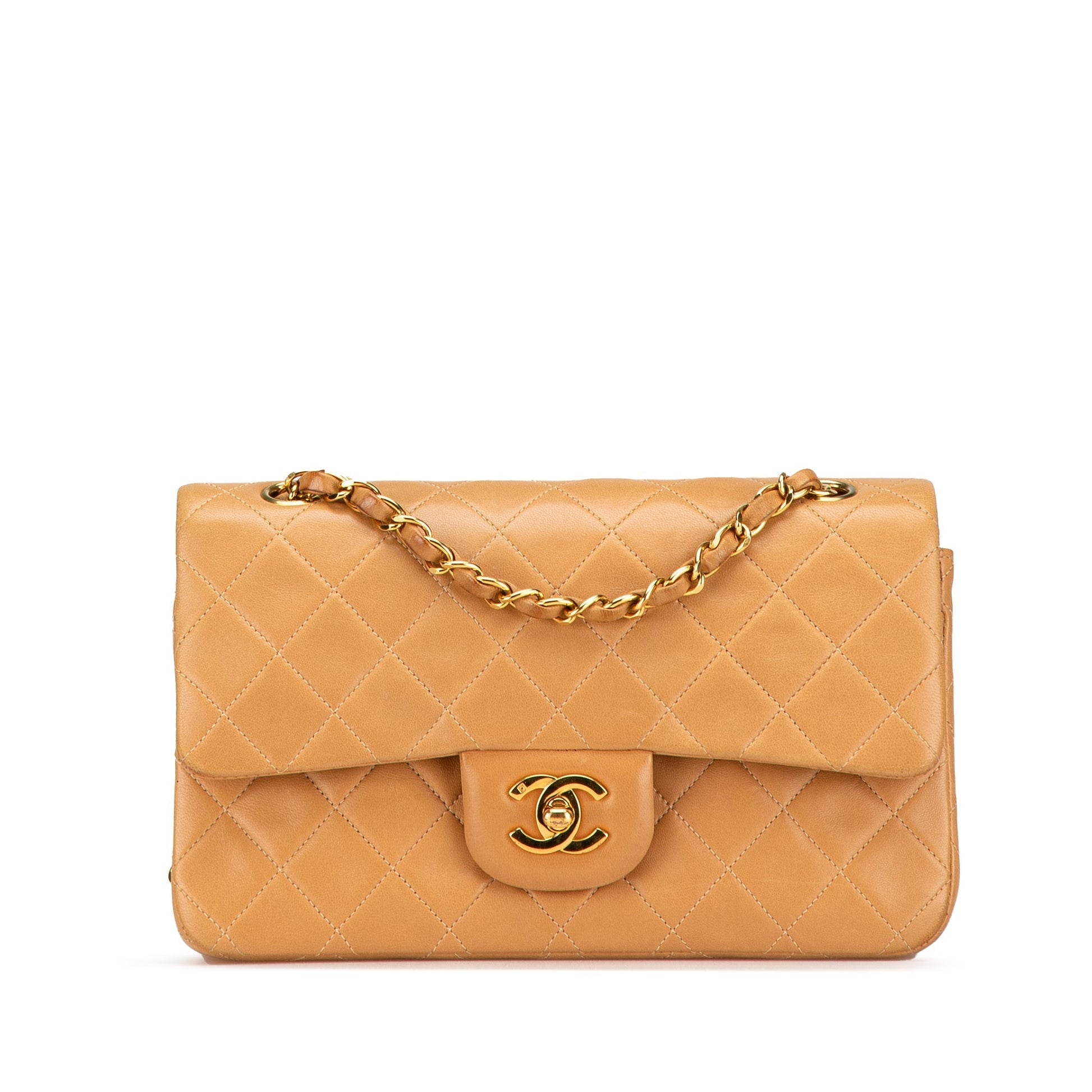 Orange Chanel Small Classic Lambskin Double Flap Shoulder Bag