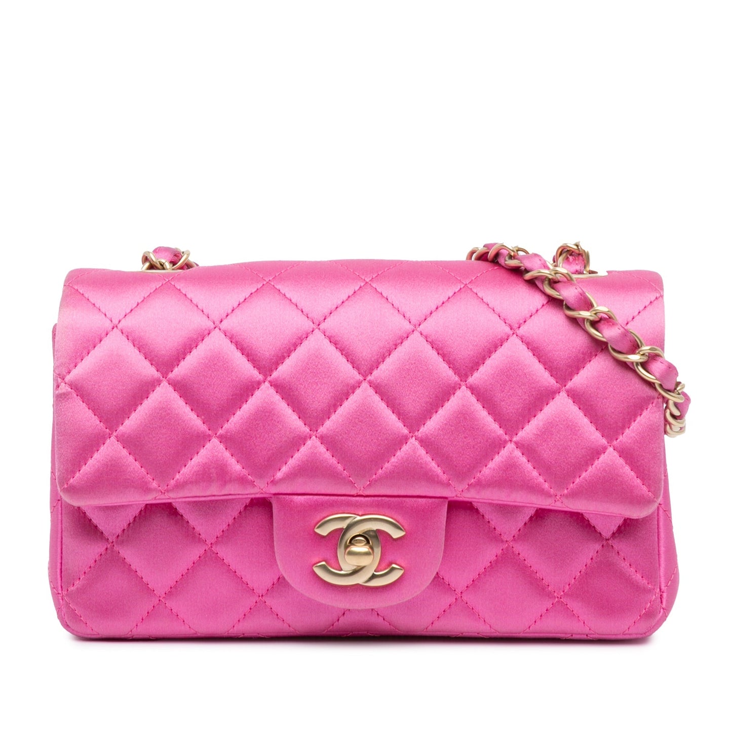 Pink Chanel Mini Rectangular Classic Satin Single Flap Crossbody Bag