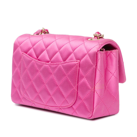 Pink Chanel Mini Rectangular Classic Satin Single Flap Crossbody Bag