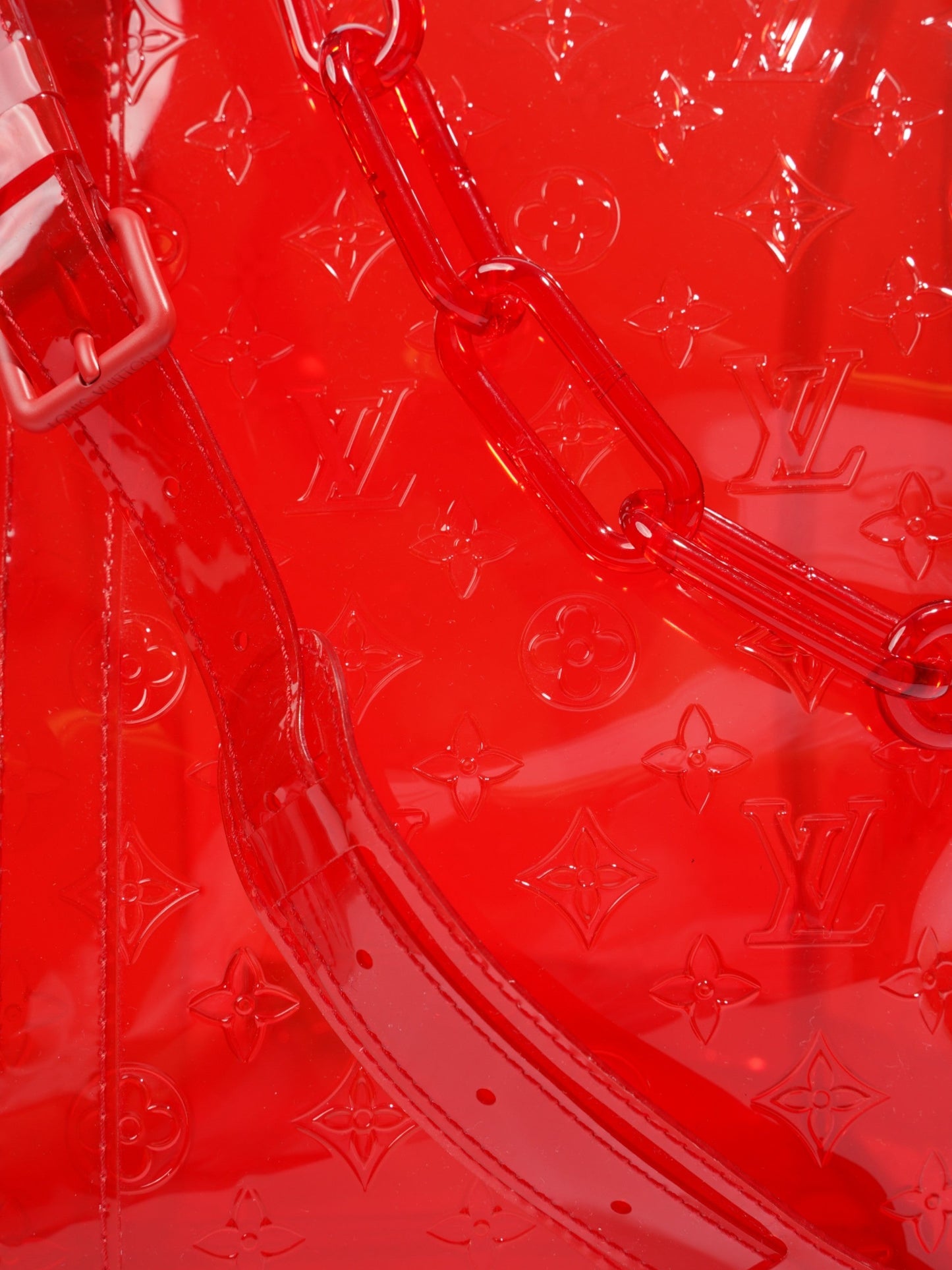 Louis Vuitton Transparent Keepall Bandouliere Virgil Abloh PVC Red Travel Bag