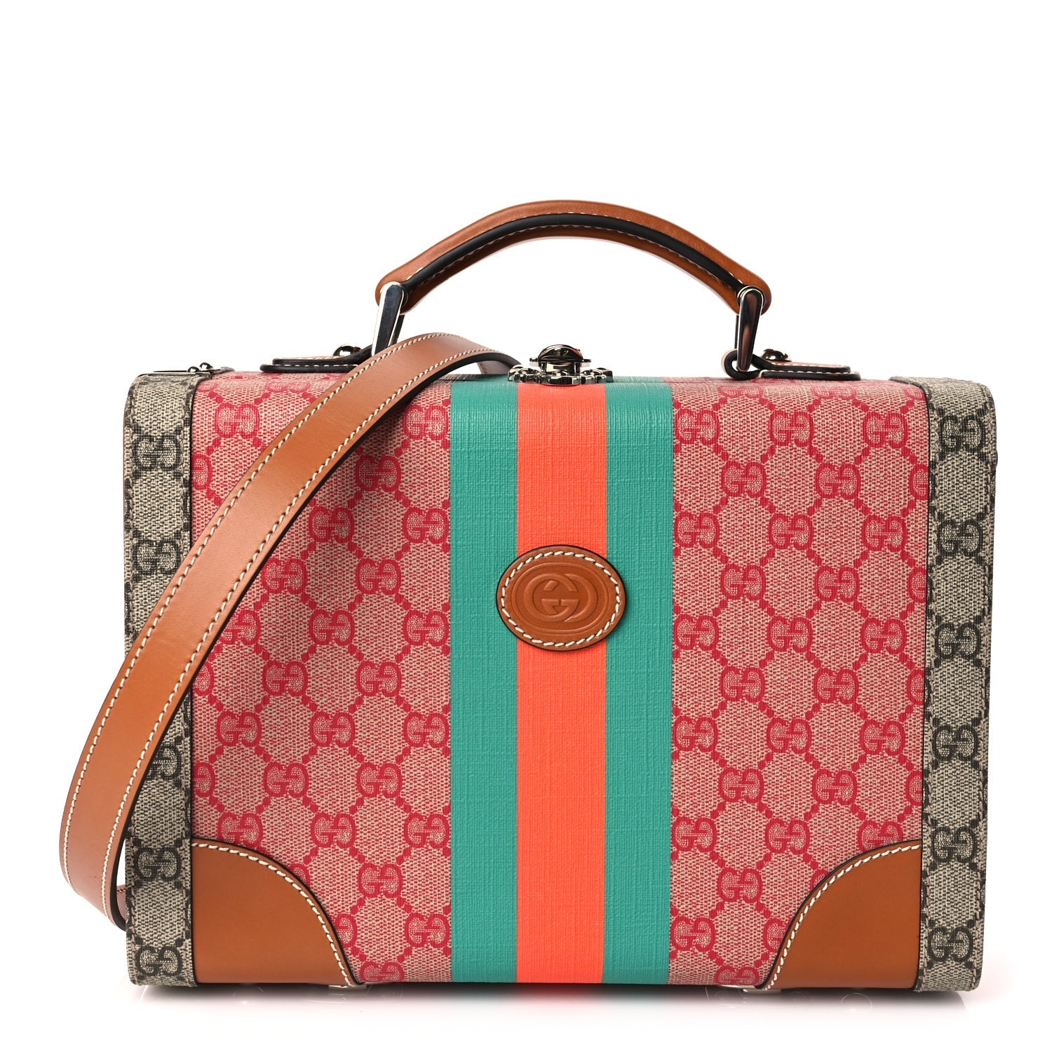 Gucci X DANS LE VERT GG Supreme Monogram Cuoio Web Mini Retro Interlocking G Beauty Case Beige Rosso Ebony Harness Brown