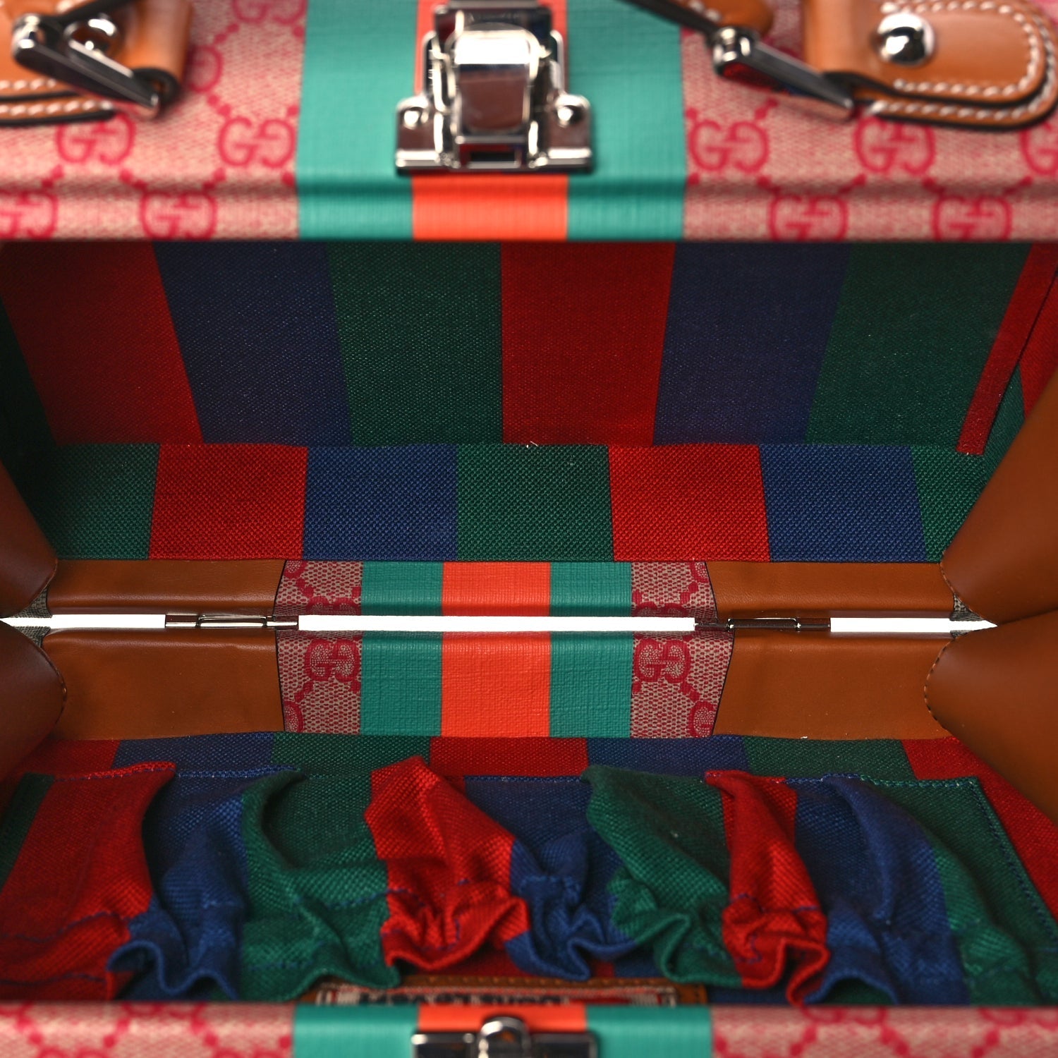 Gucci X DANS LE VERT GG Supreme Monogram Cuoio Web Mini Retro Interlocking G Beauty Case Beige Rosso Ebony Harness Brown