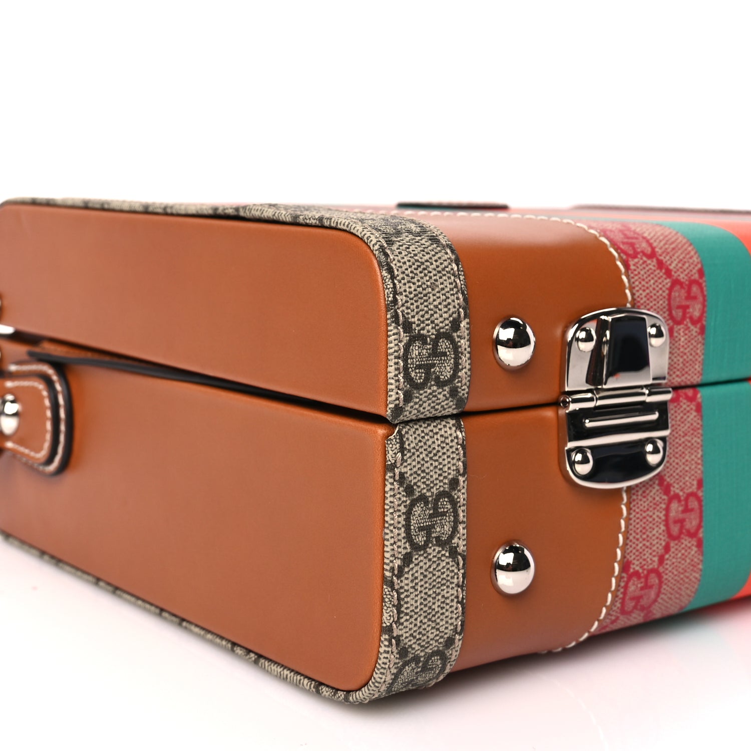 Gucci X DANS LE VERT GG Supreme Monogram Cuoio Web Mini Retro Interlocking G Beauty Case Beige Rosso Ebony Harness Brown