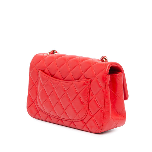 Red Chanel Mini Rectangular Classic Lambskin Single Flap Crossbody Bag