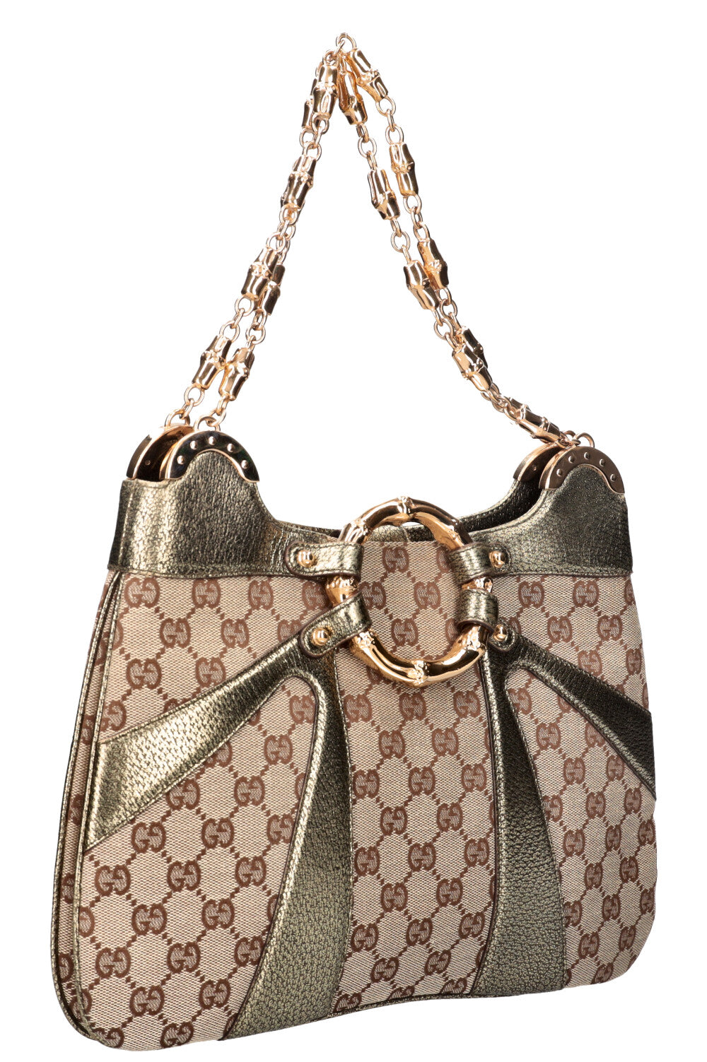GUCCI Bamboo Chain Shoulder Bag GG Canvas