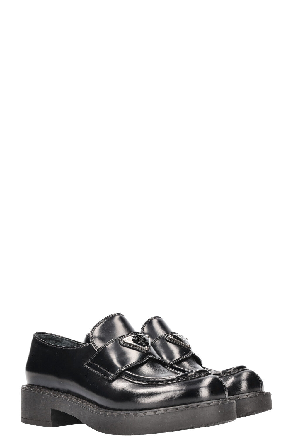 Prada Loafers Leather Black Logo Shoes