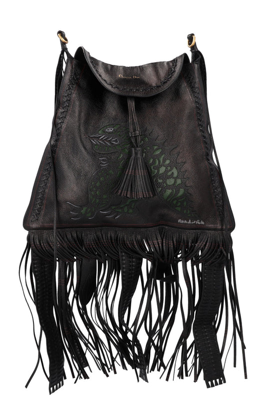 Dior Crossbody Bag Niki De Saint Phalle Fringed Hobo Leather Black