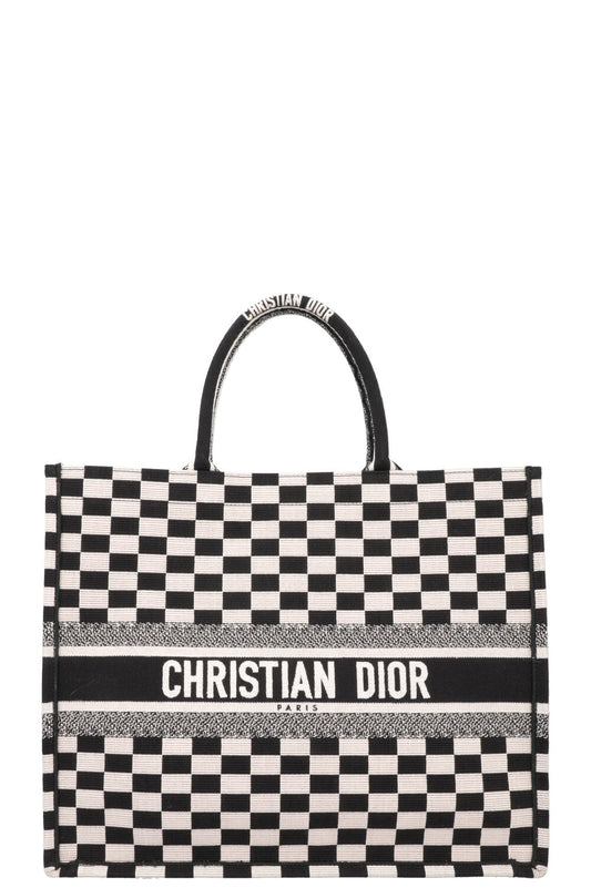 Dior Check Book Tote Black White Medium Tote Bag