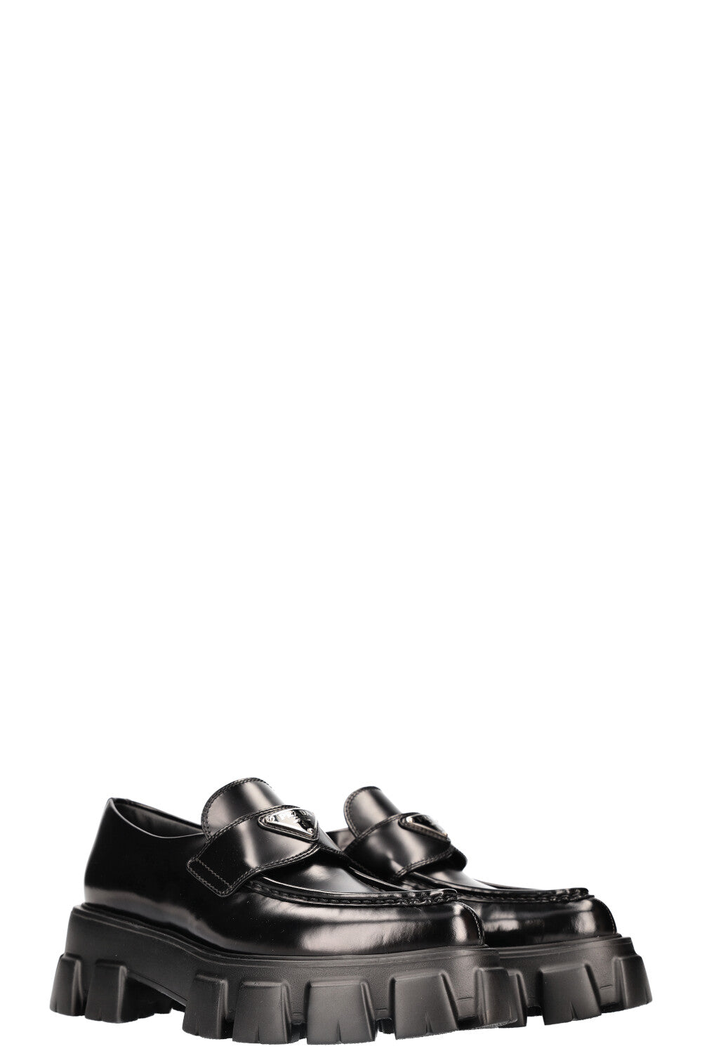Prada Monolith Pointy Loafers Black Shoes