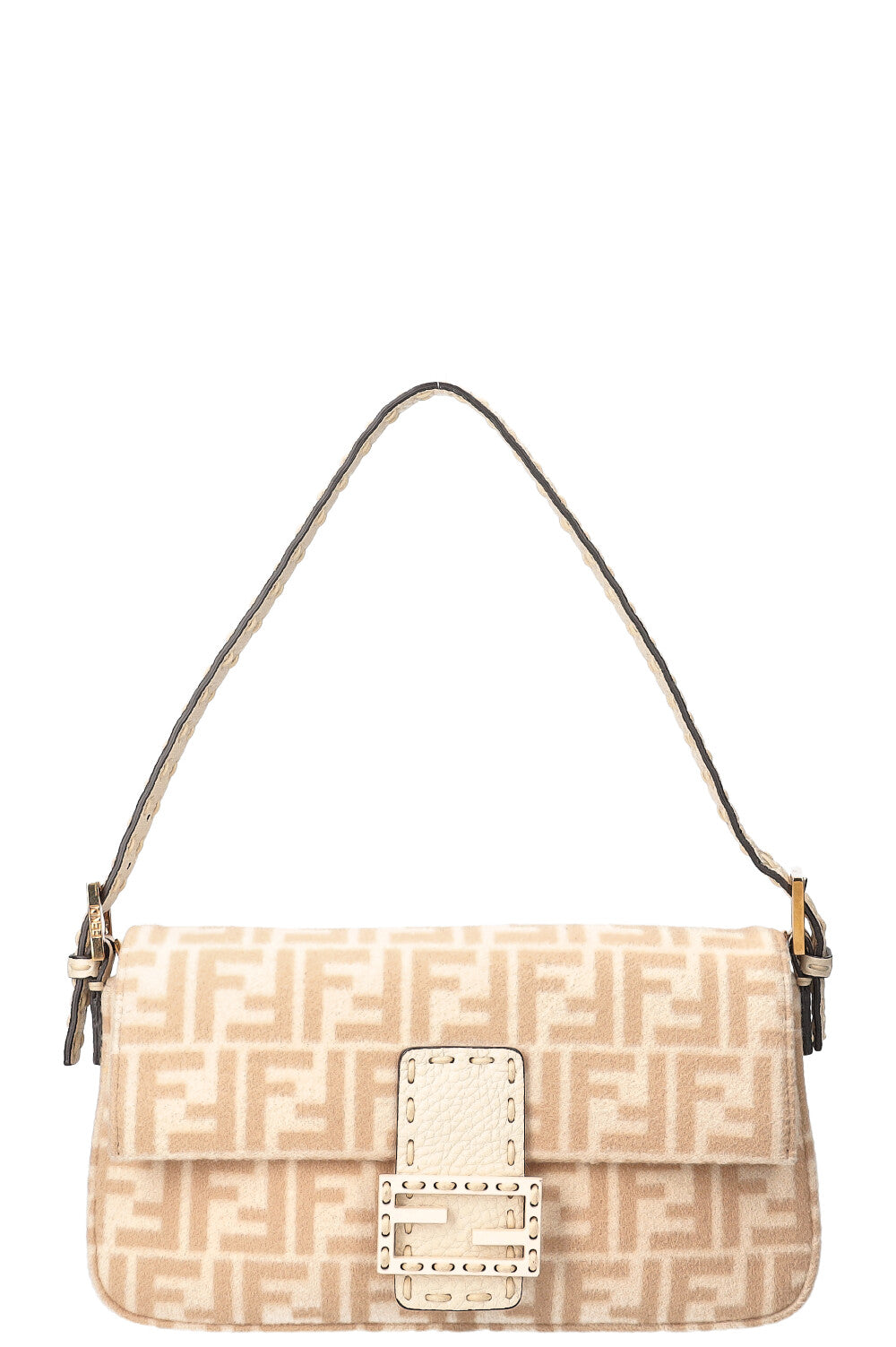 Fendi Baguette Re-Edition Wool & Cashmere Beige Shoulder Bag