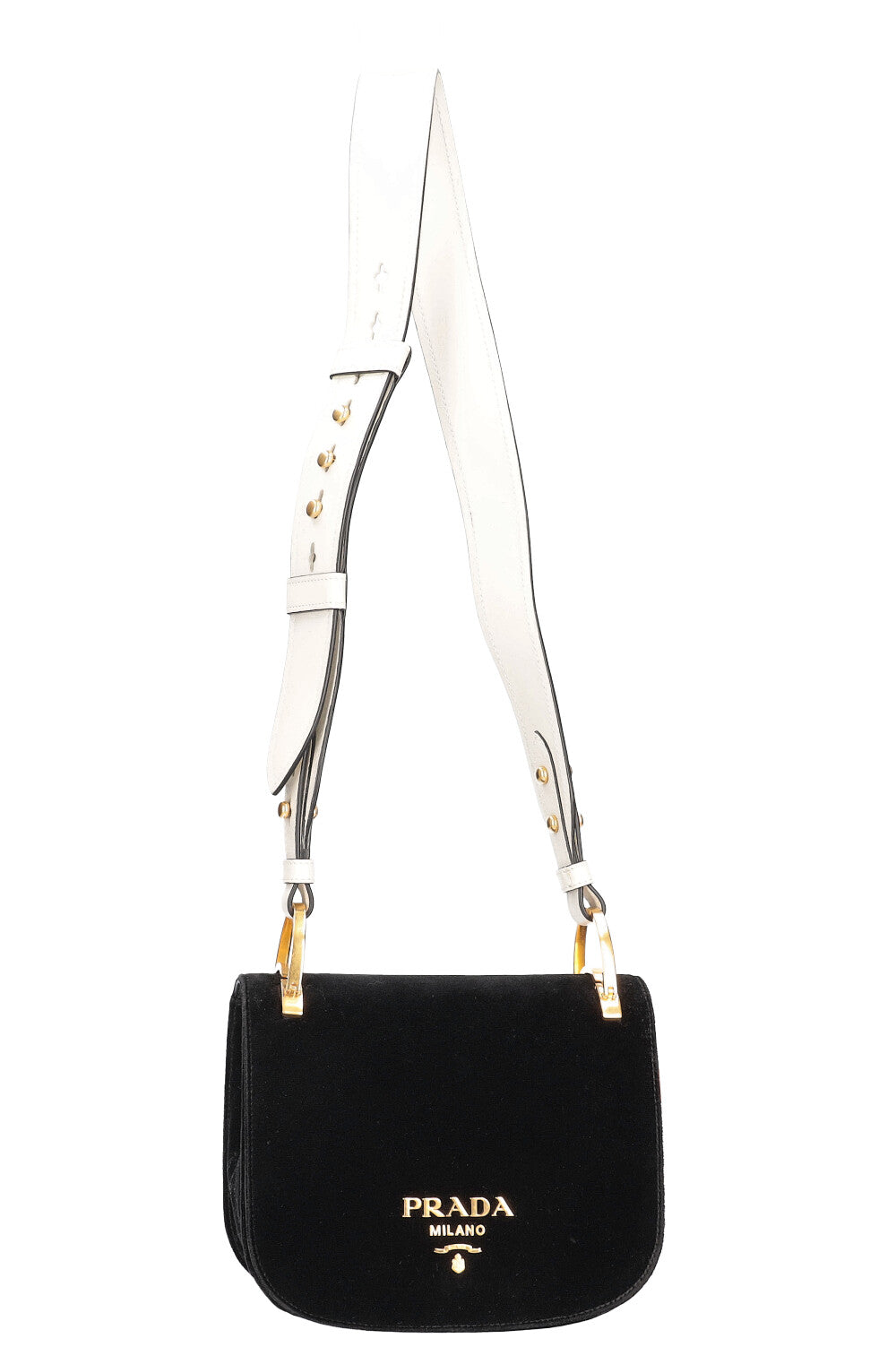 Prada Pionniere Shoulder Bag Velvet & & Leather Black White