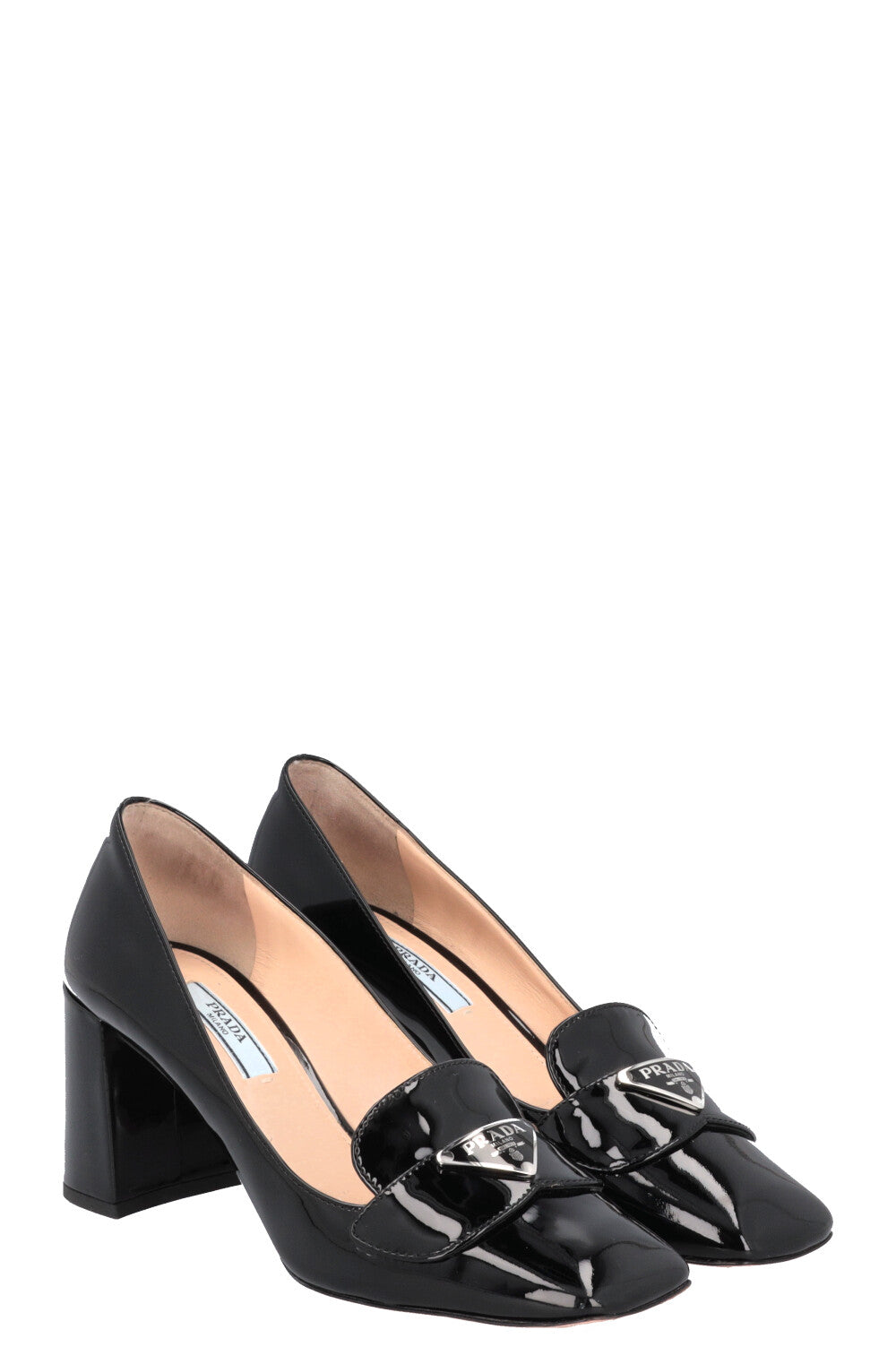 Prada Heels 2 Patent Black Logo Shoes