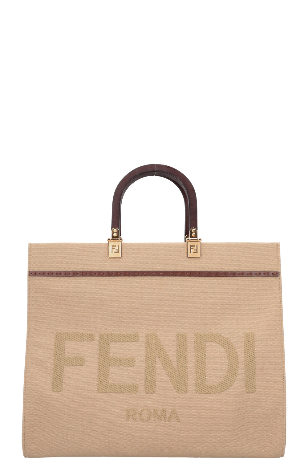 Fendi Tote Bag Sunshine Canvas Beige Medium Crossbody Bag
